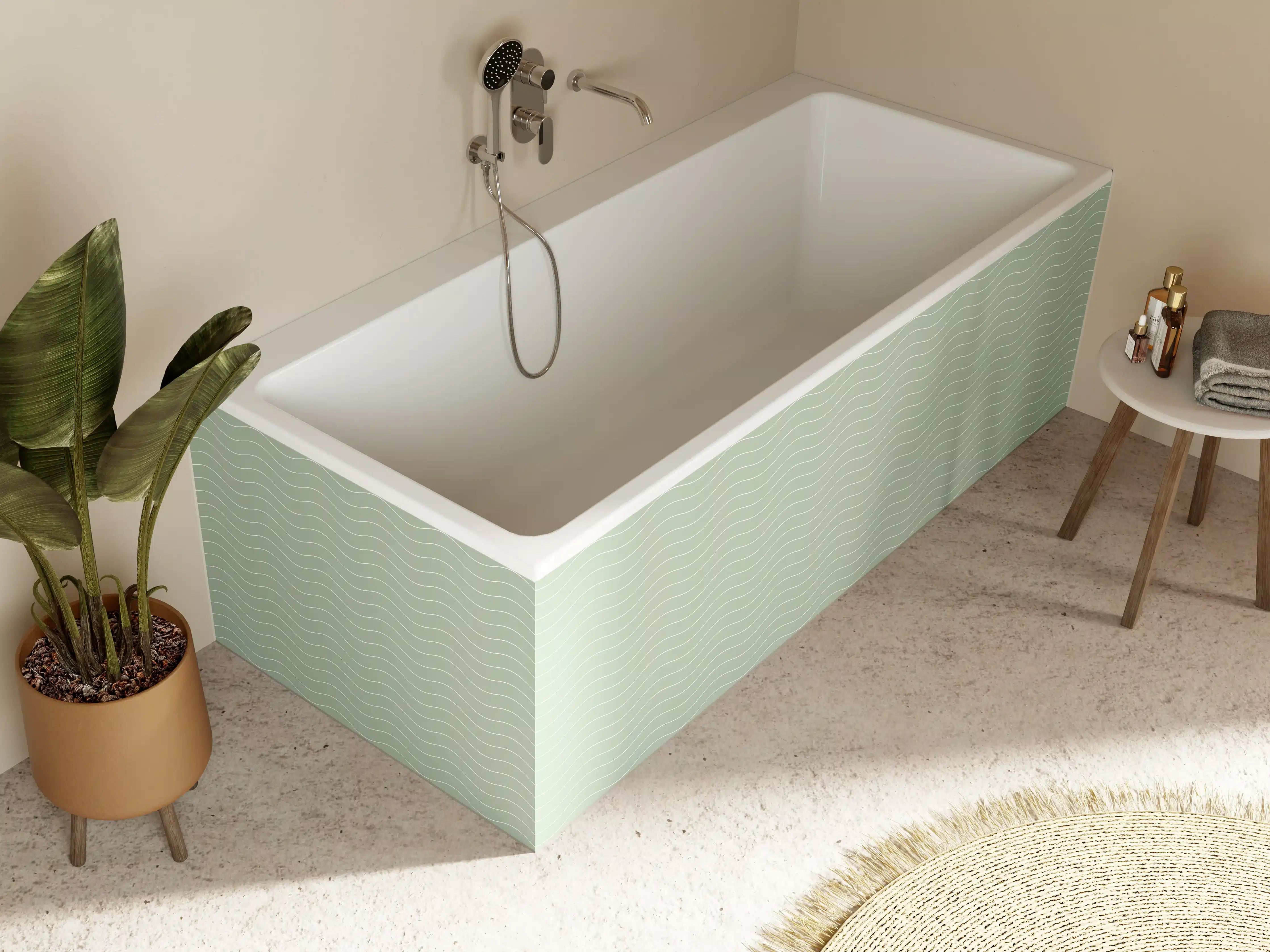 Badewannen-Rückwand - Sanfte grüne Wasserwellen