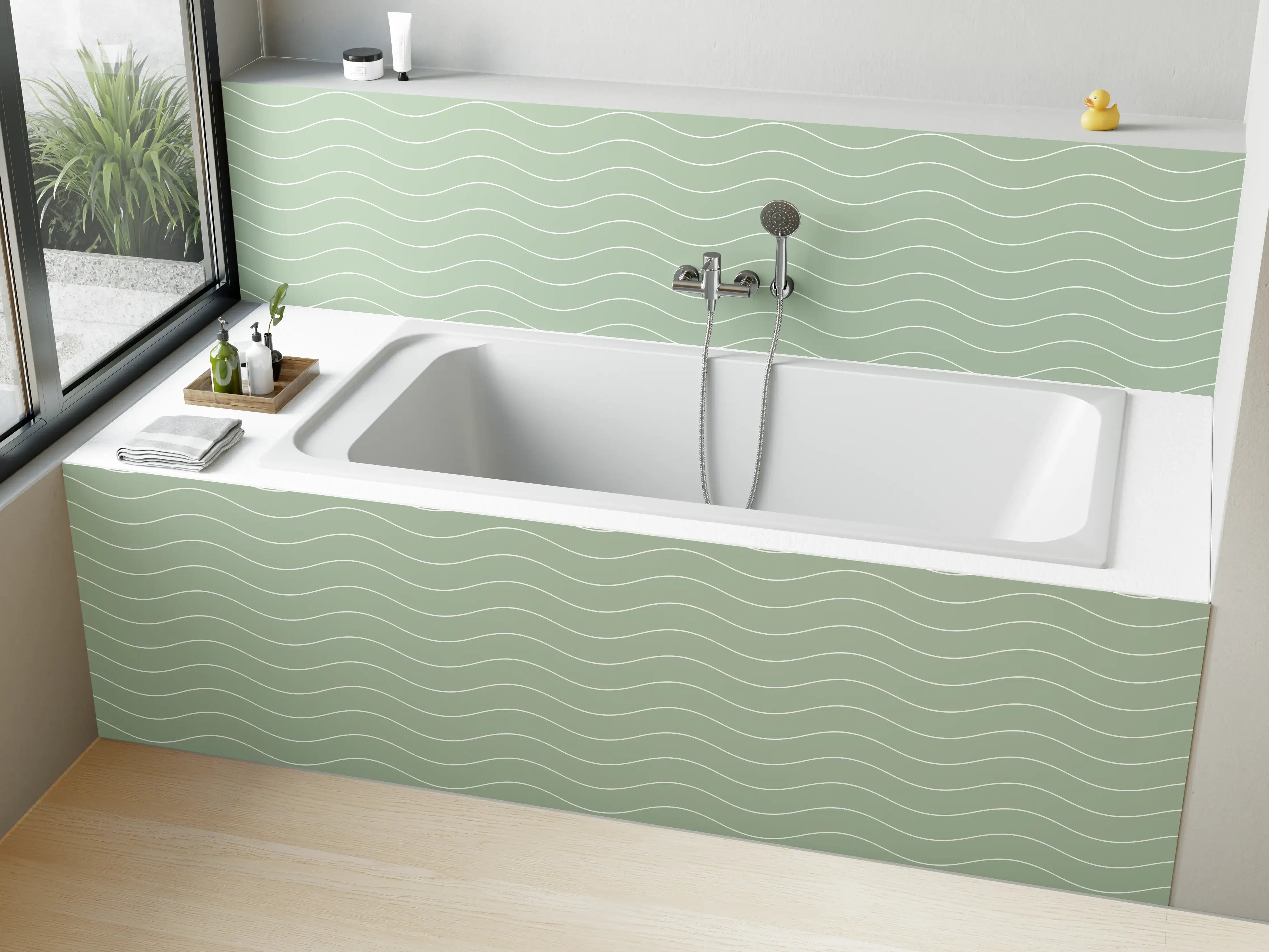 Badewannen-Rückwand - Sanfte grüne Wasserwellen