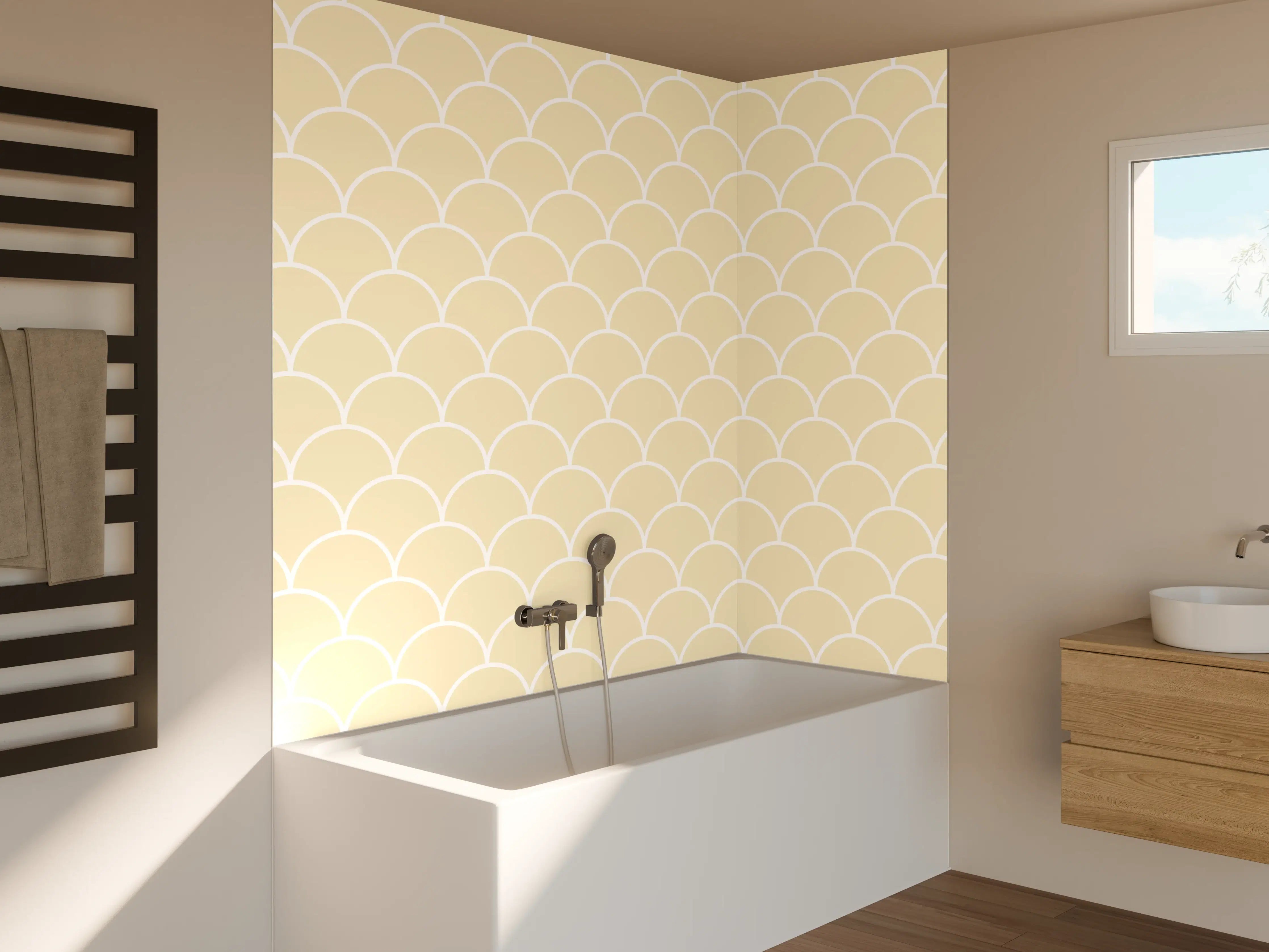 Badewannen-Rückwand - Sanfter Creme- und Beigeton-Design mit Muster