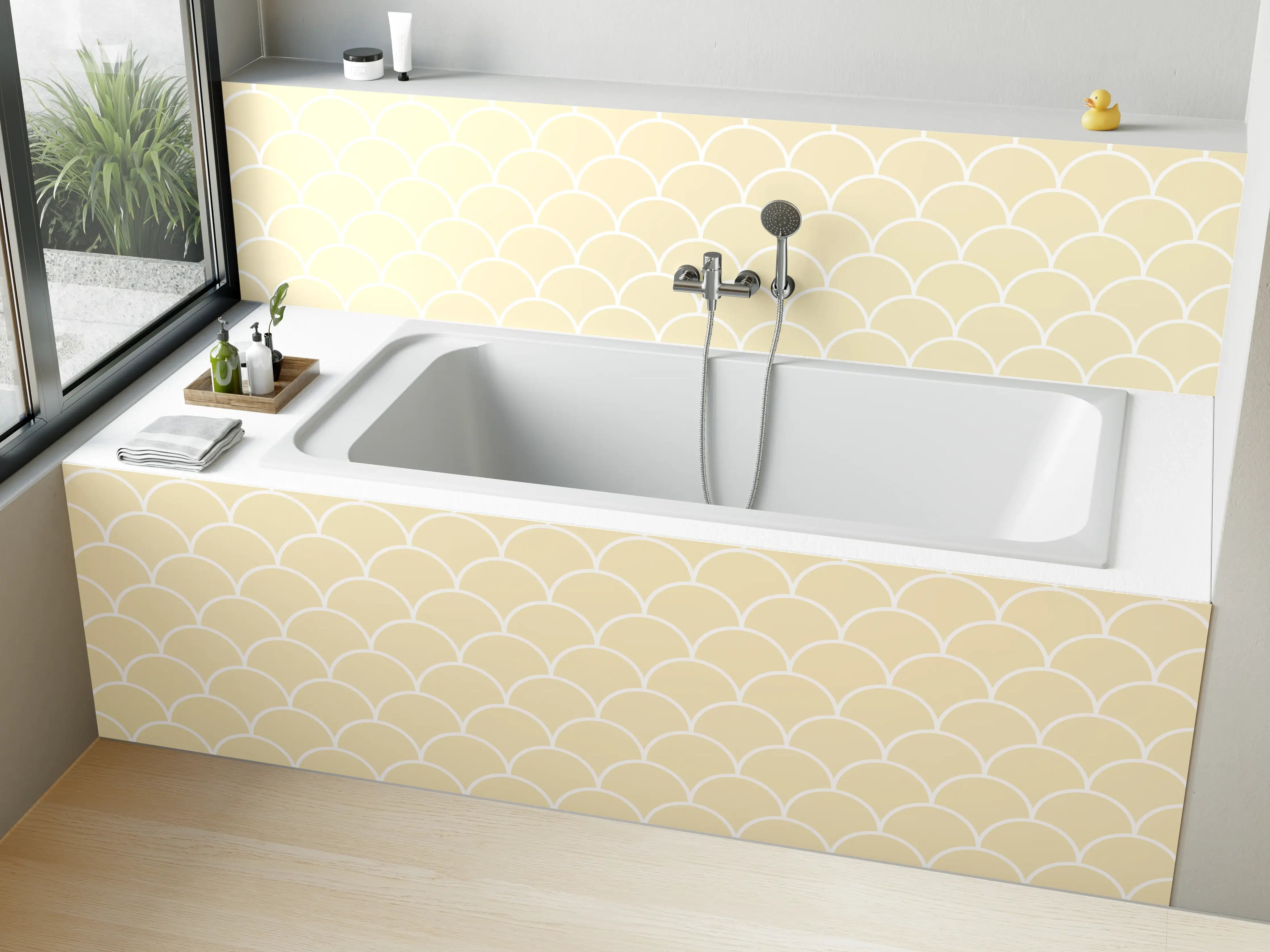 Badewannen-Rückwand - Sanfter Creme- und Beigeton-Design mit Muster
