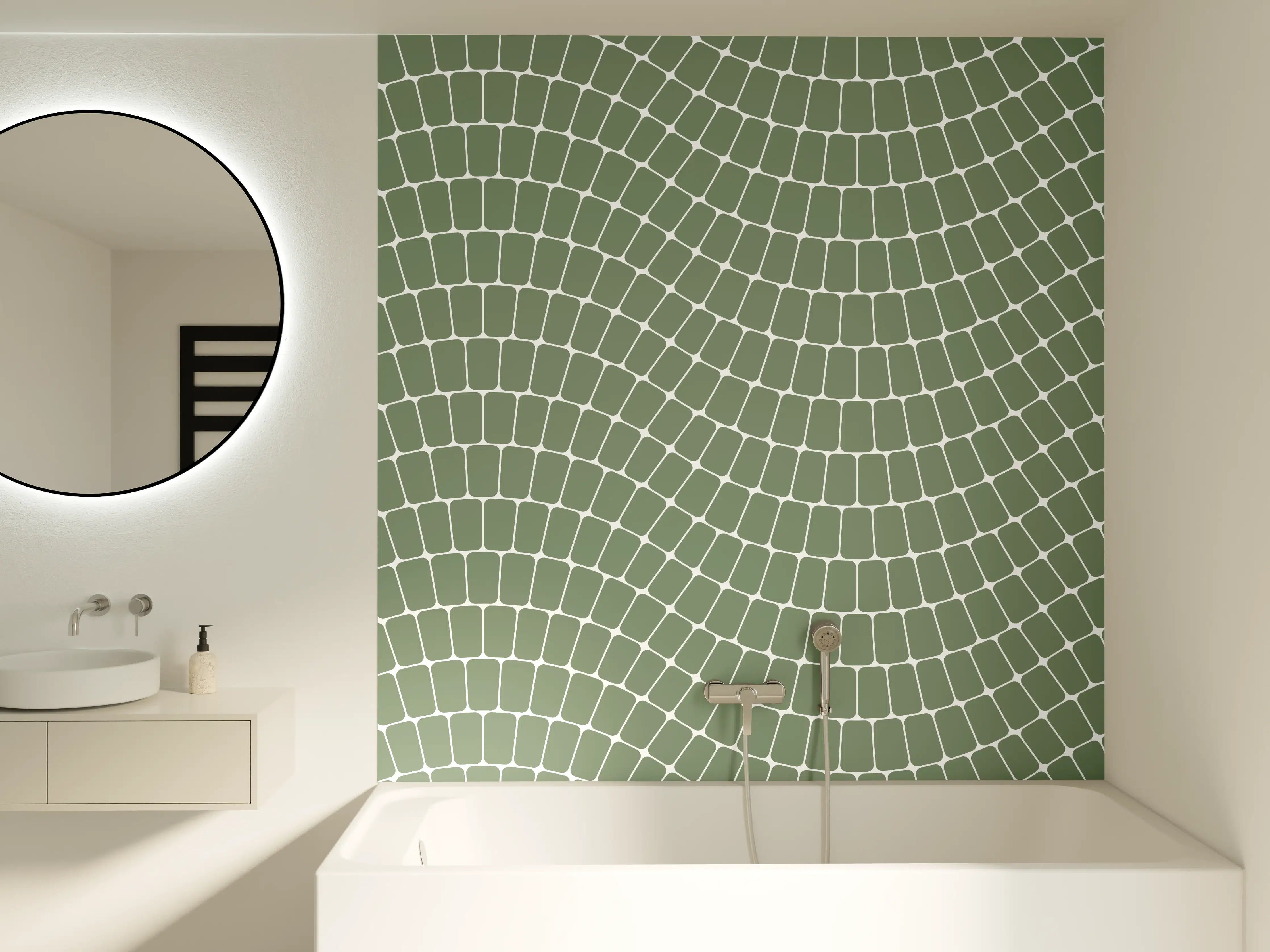 Badewannen-Rückwand - Sanfter Grünton mit geometrischer Struktur