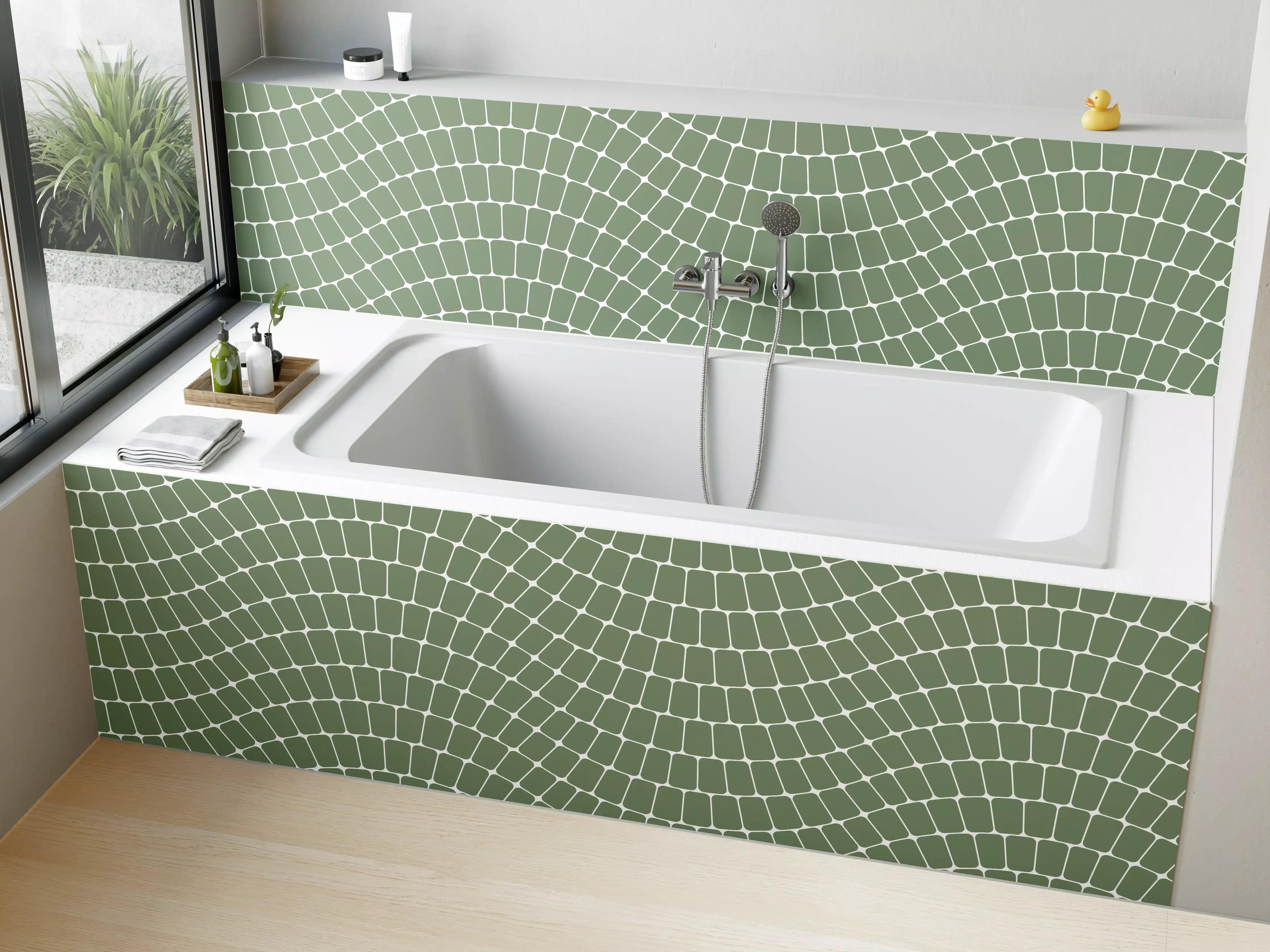 Badewannen-Rückwand - Sanfter Grünton mit geometrischer Struktur