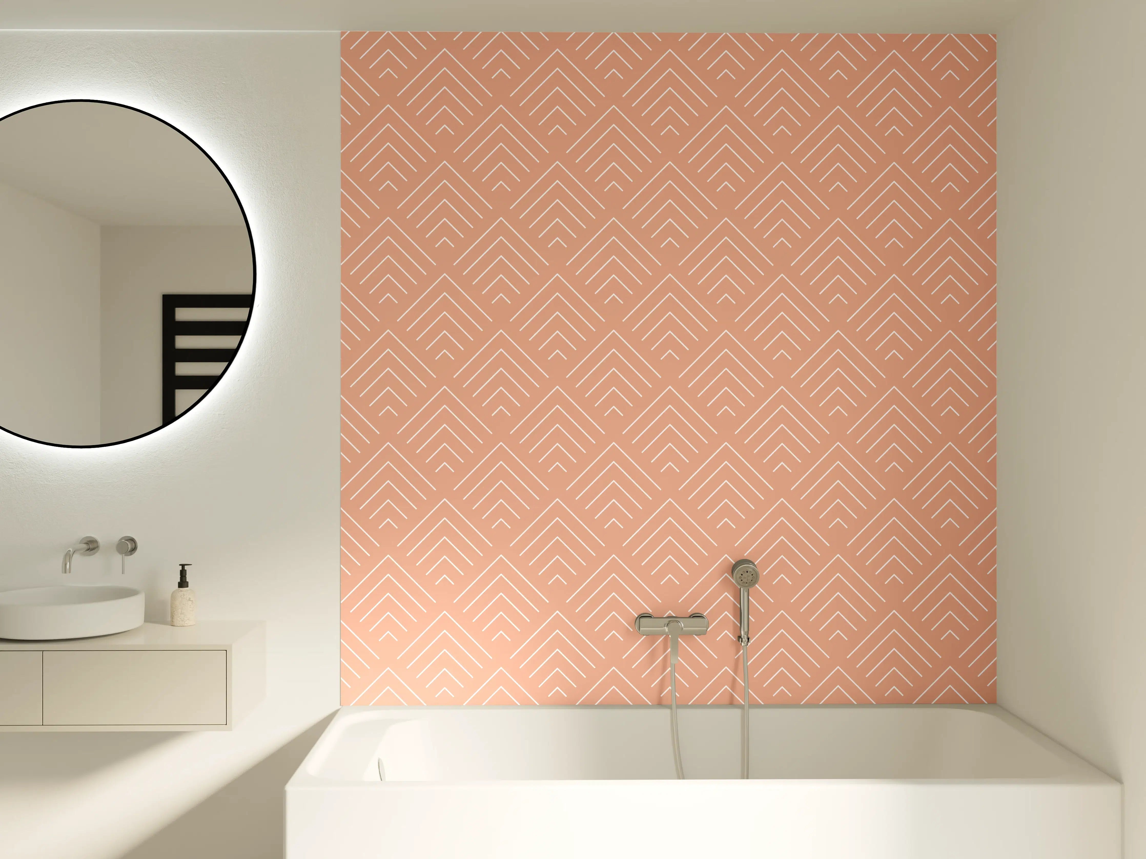 Badewannen-Rückwand - Sanfter Peach-Ton mit geometrischem Muster
