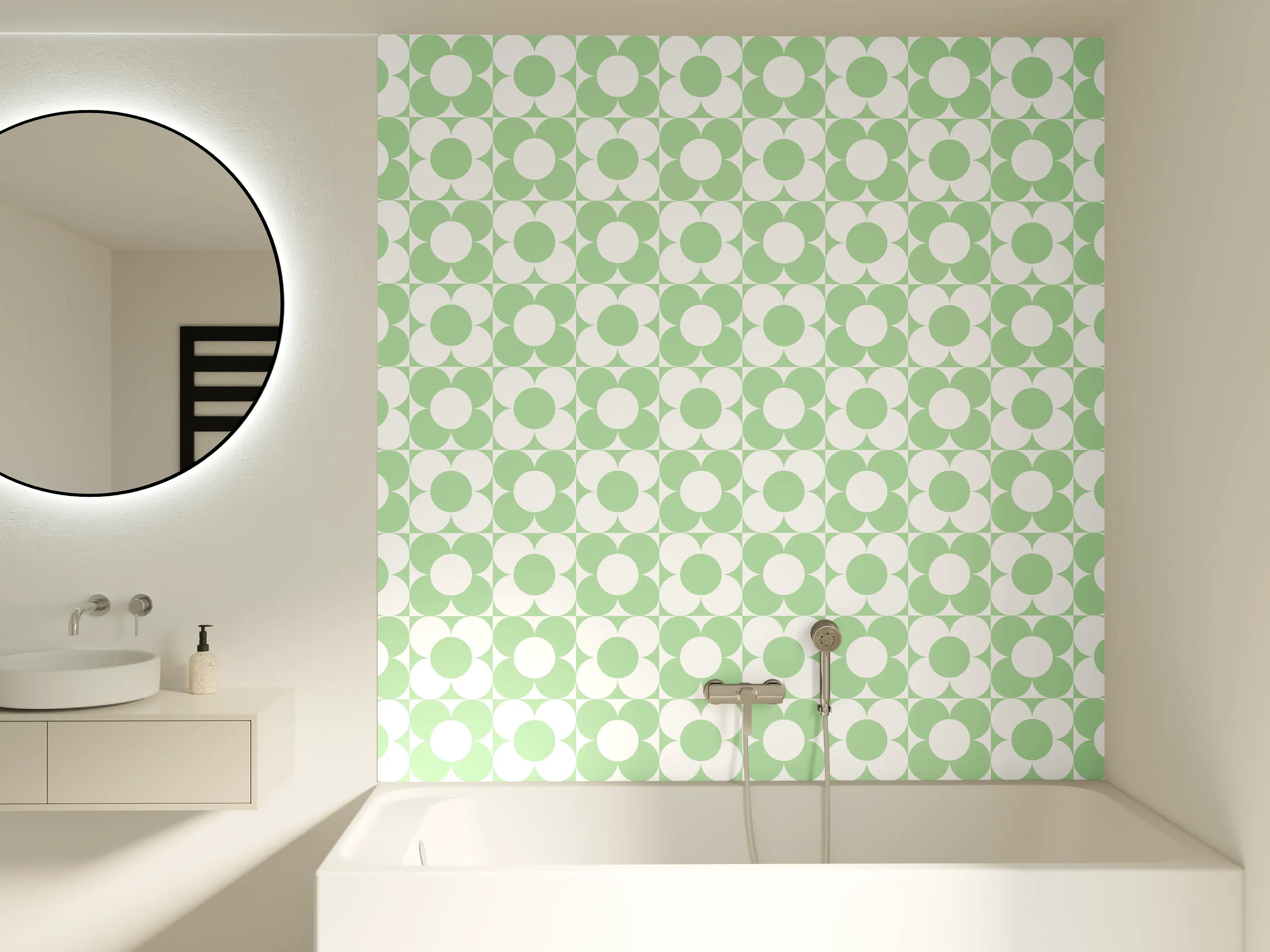 Badewannen-Rückwand - Sanftes Pastell-Gitter in Grauweiß