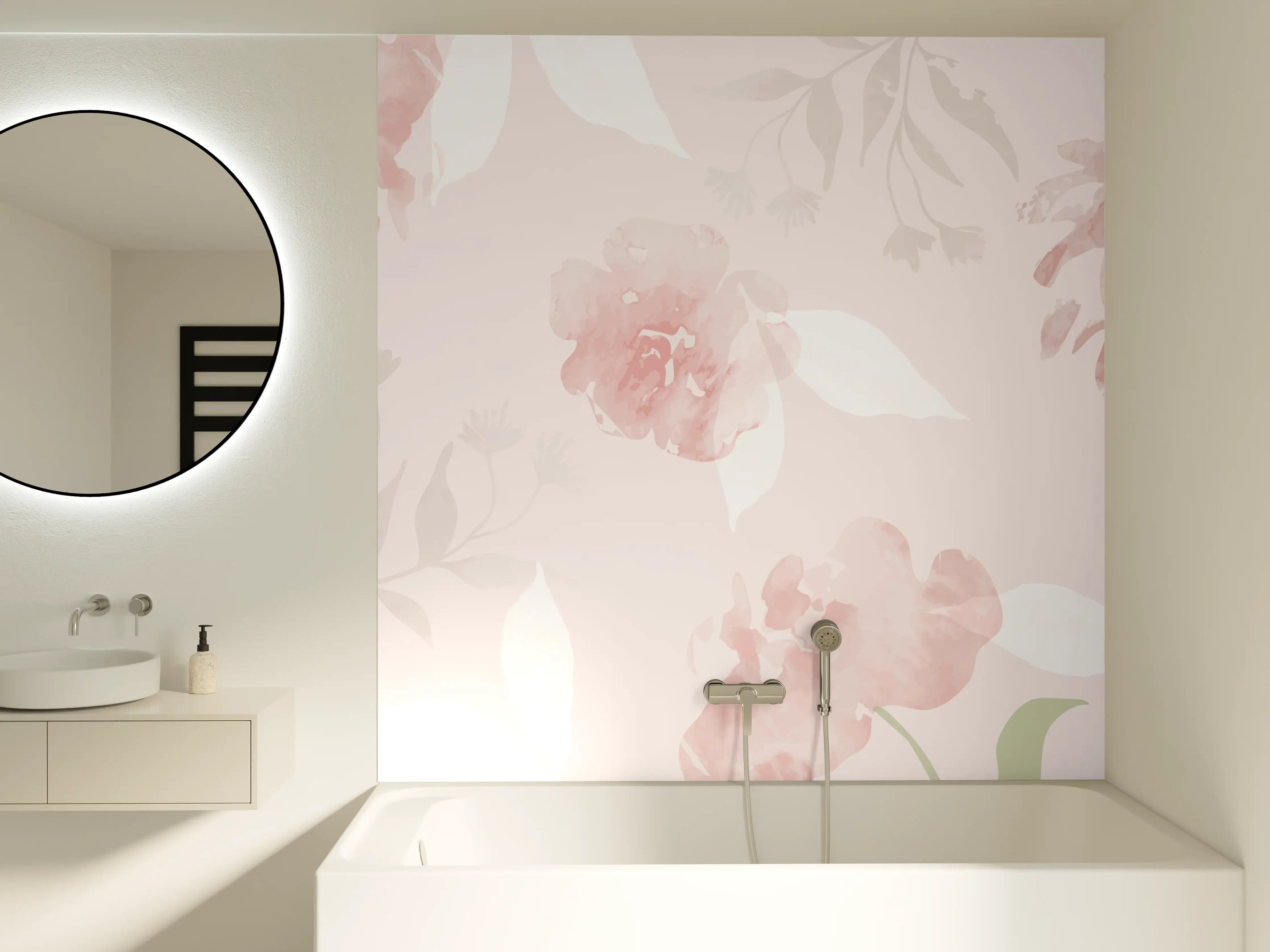 Badewannen-Rückwand - Sanftes Rosa Blumenmuster Design