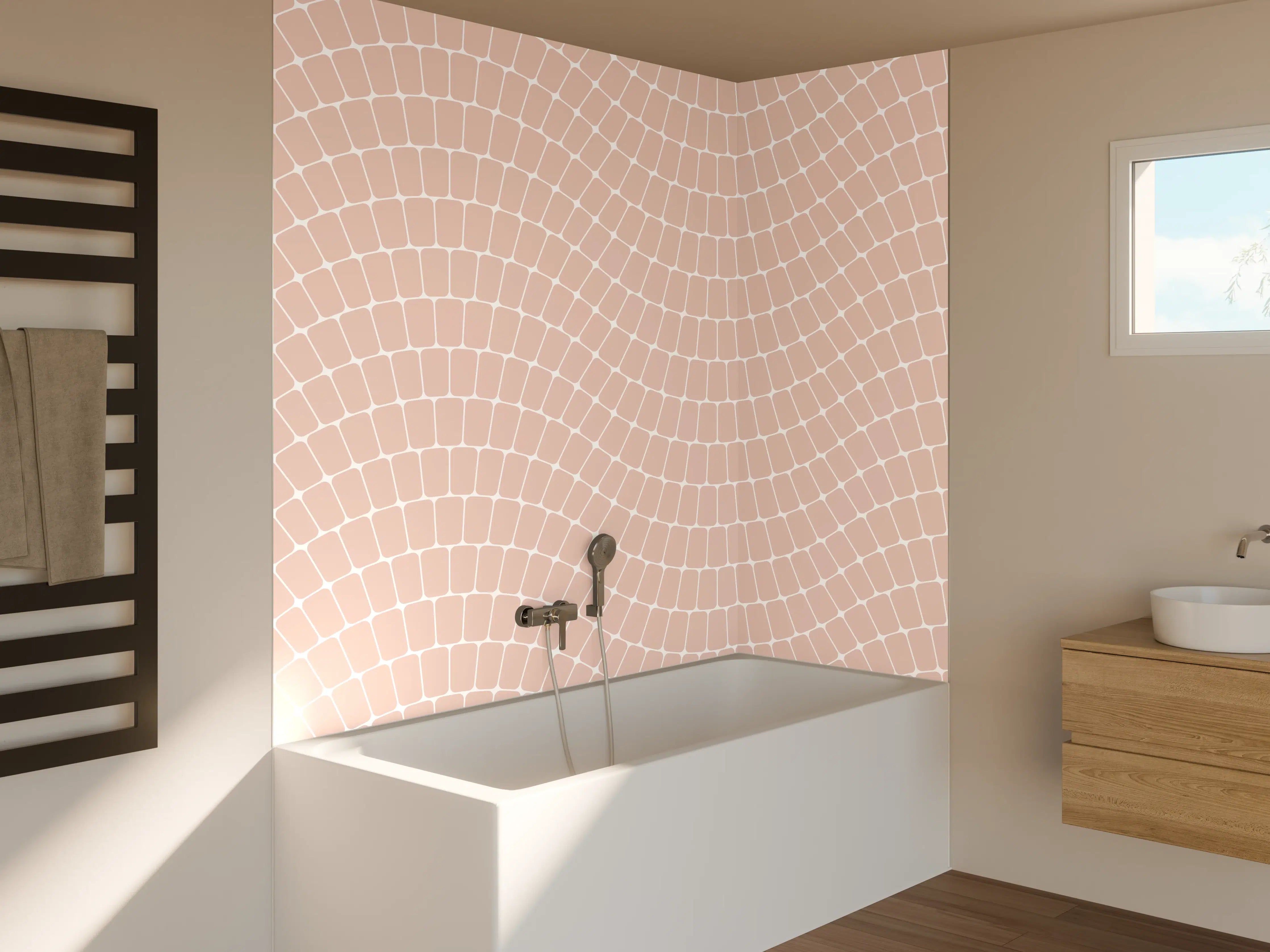 Badewannen-Rückwand - Sanftes Rosa-Grau-Muster