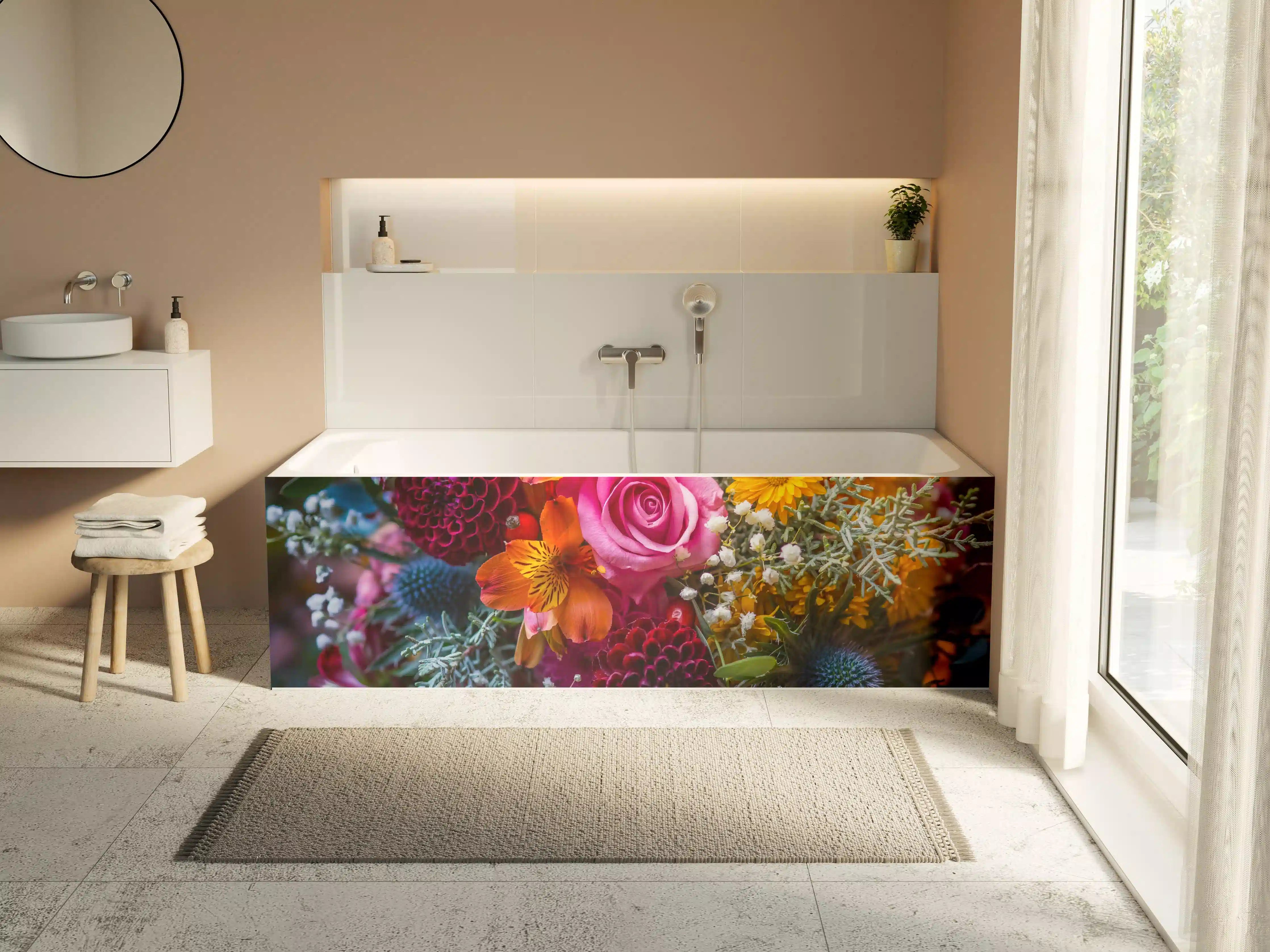 Badewannen-Rückwand - Satter bunter Blumenstrauß