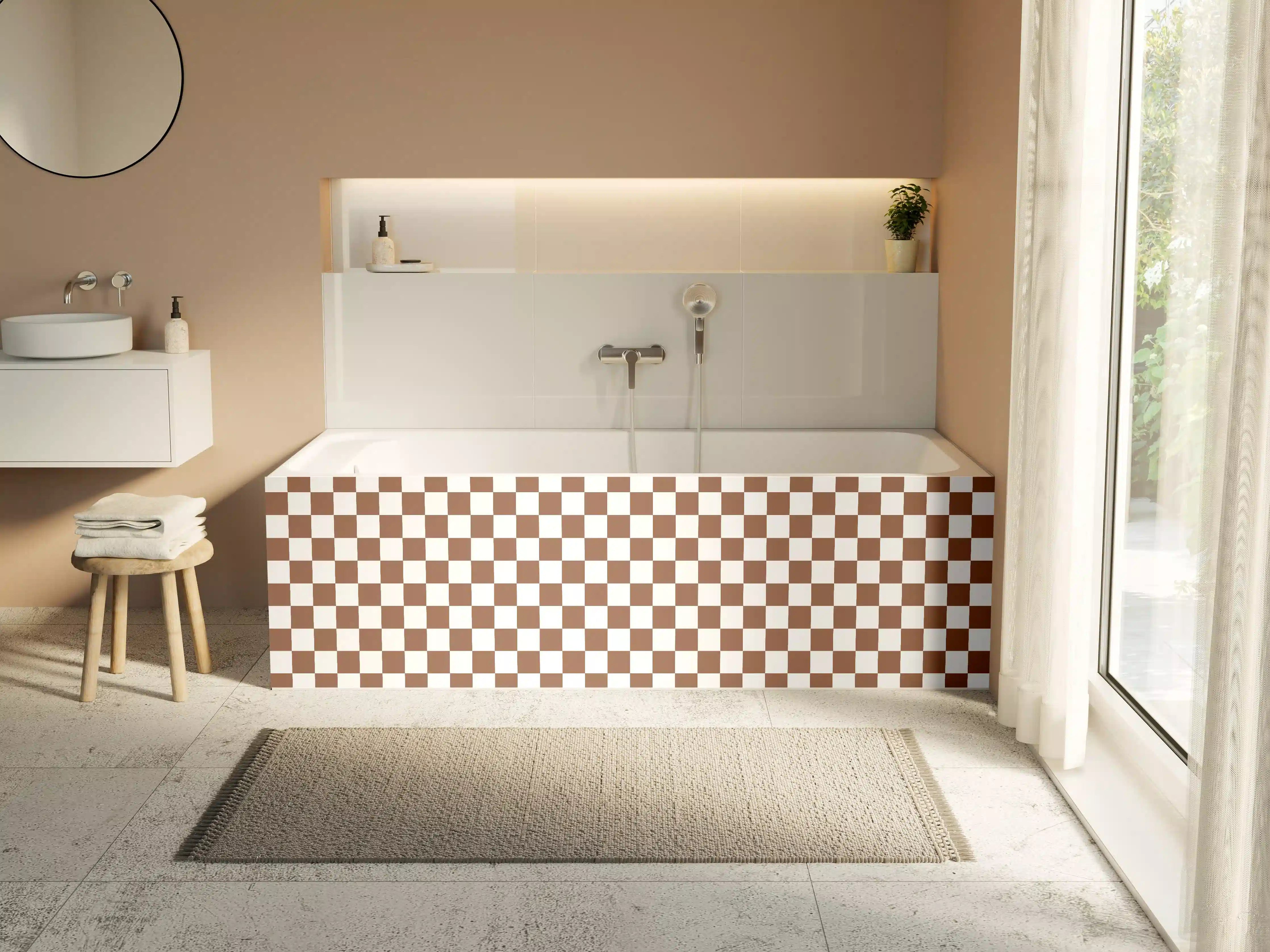 Badewannen-Rückwand - Schachbrettmuster in Braun und Weiß