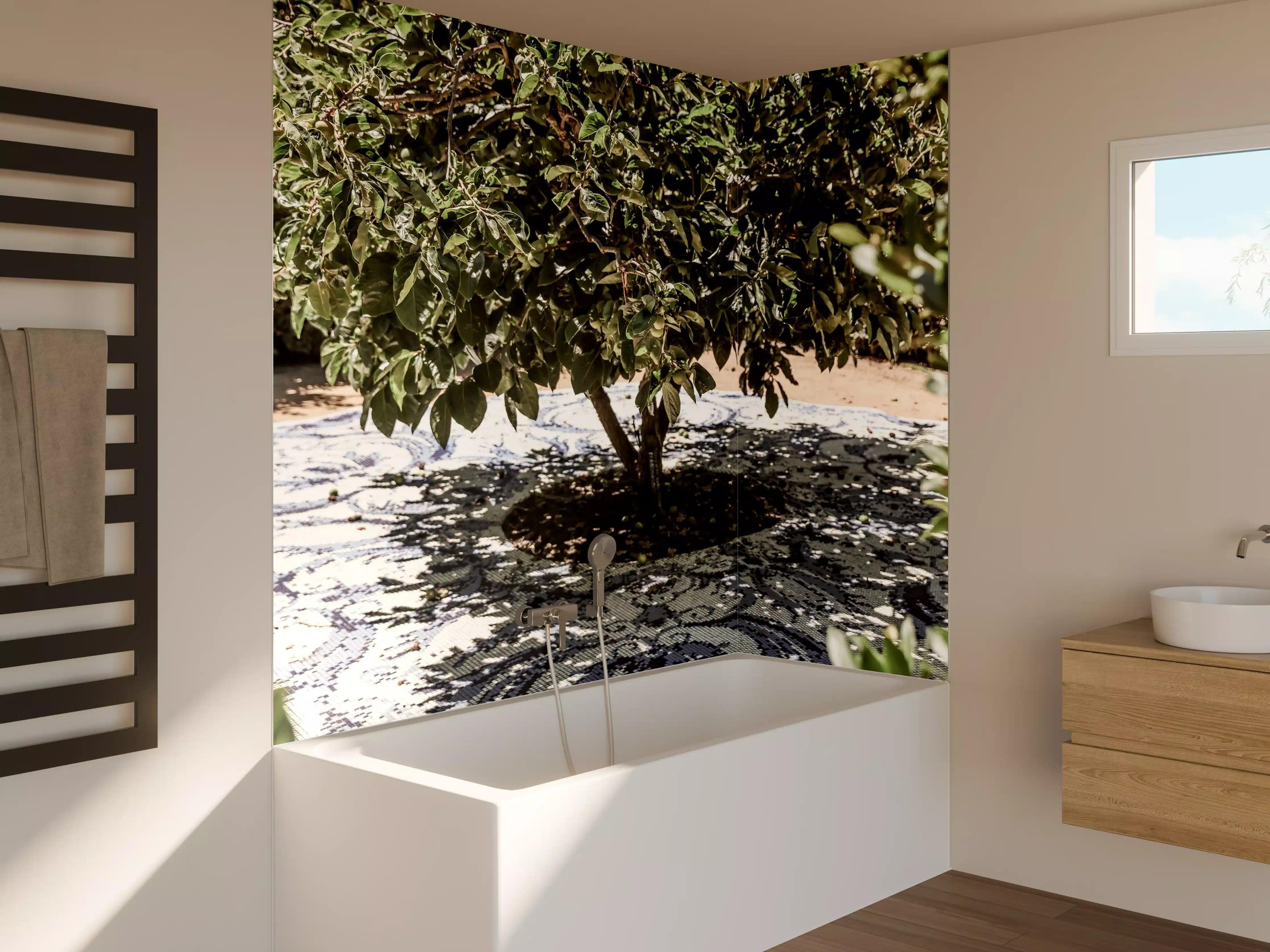 Badewannen-Rückwand - Schattiges Baummosaik Natur