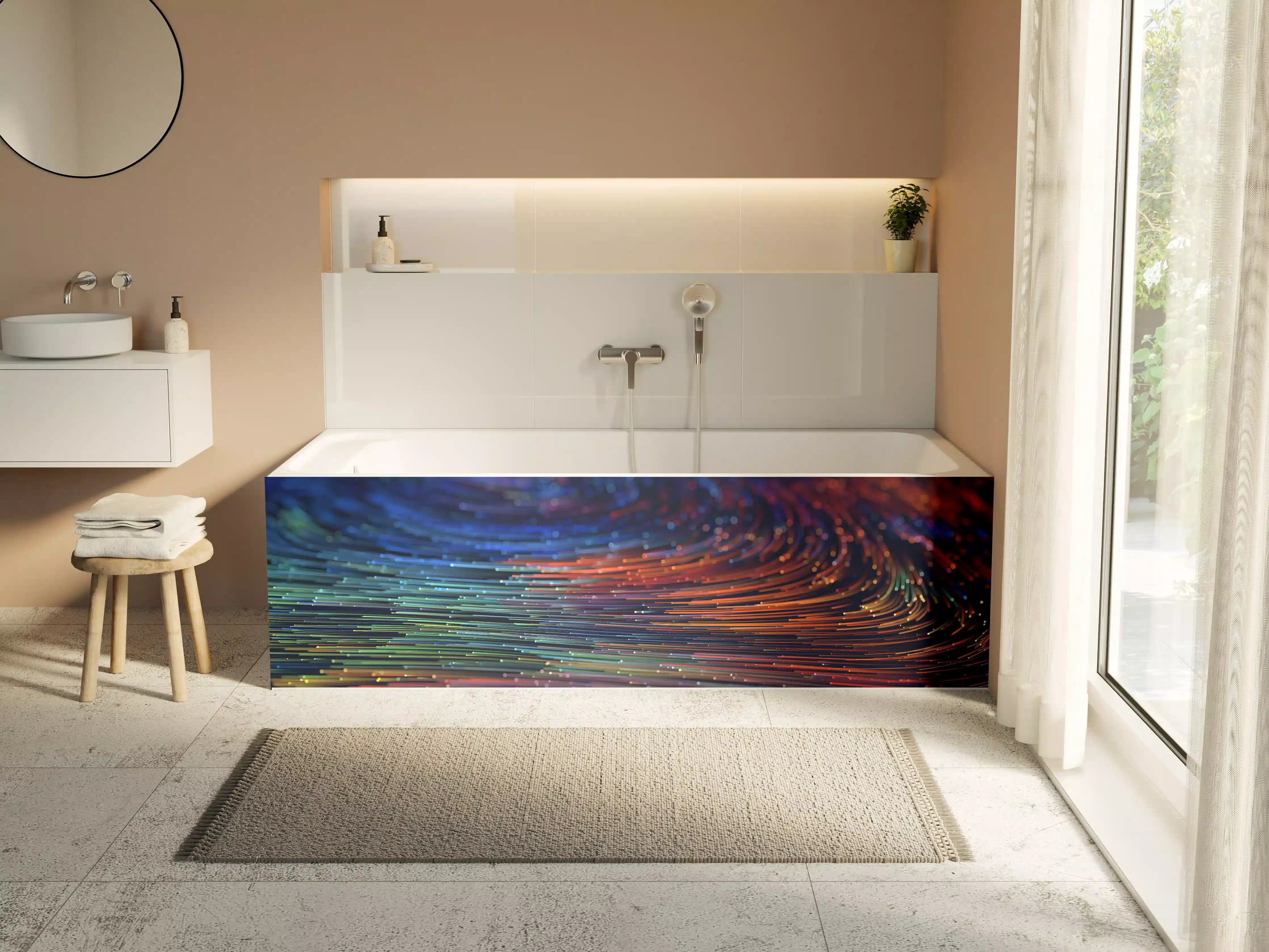 Badewannen-Rückwand - Schimmernde Grautöne im Lichtfluss