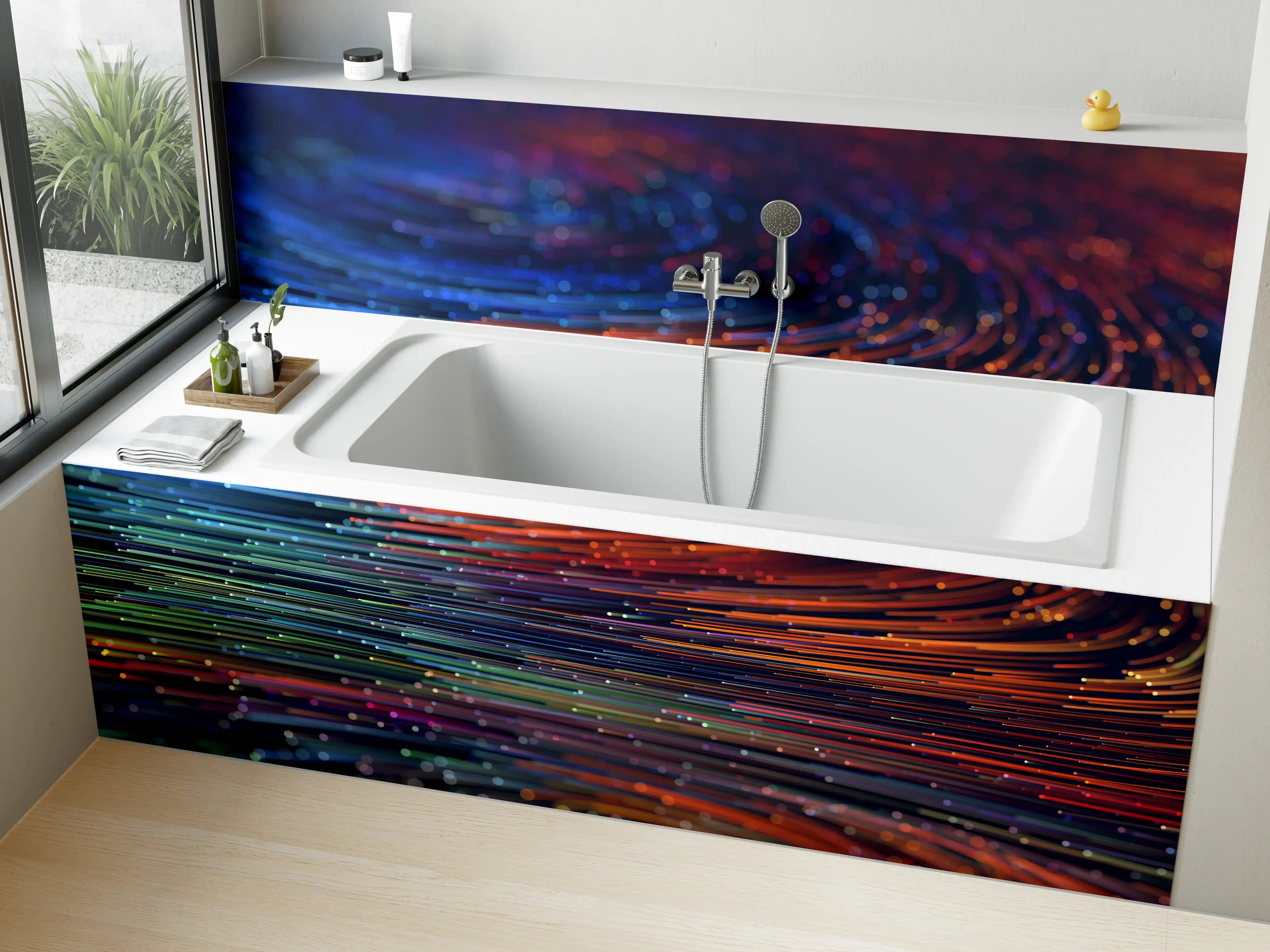 Badewannen-Rückwand - Schimmernde Grautöne im Lichtfluss