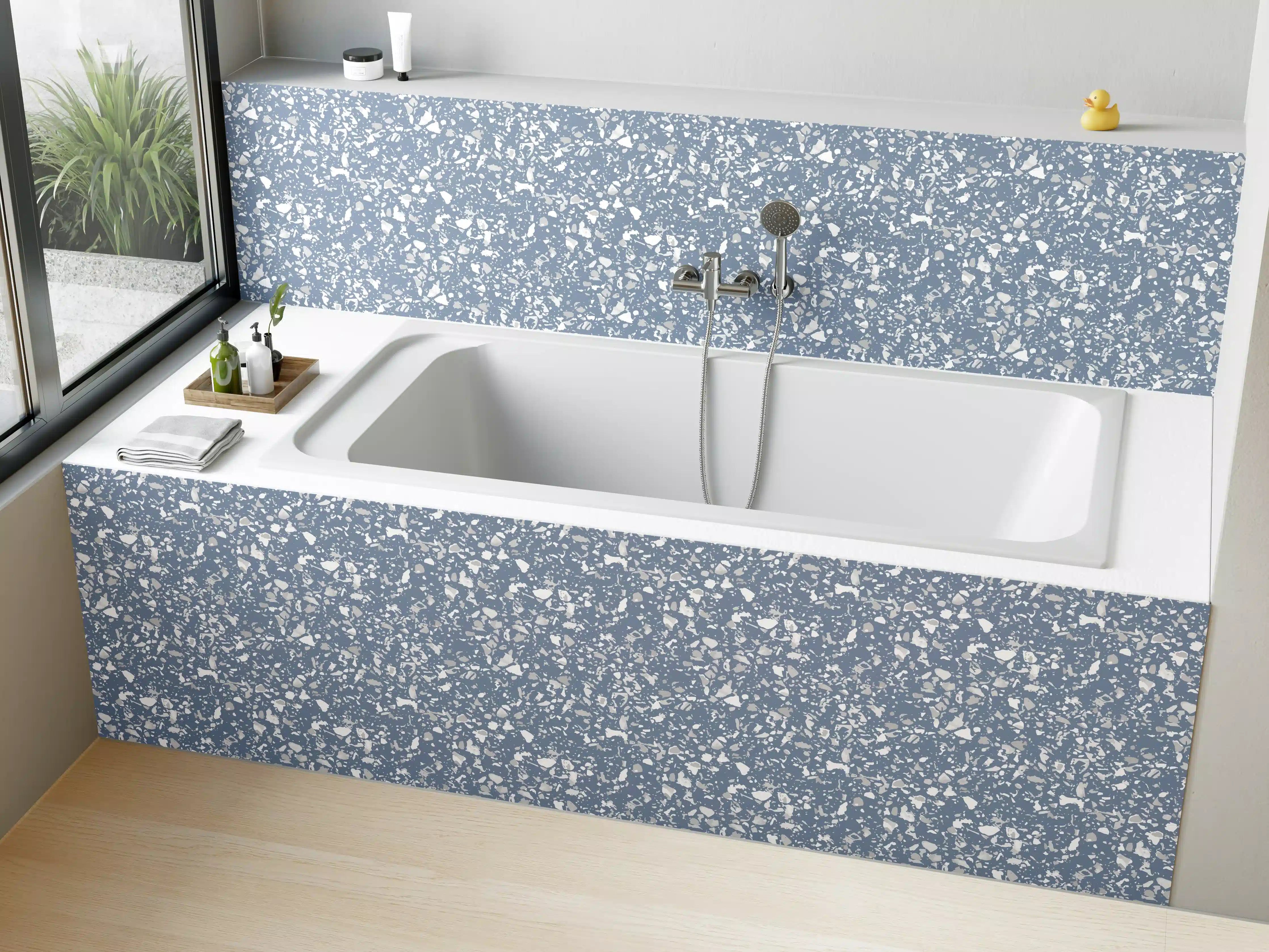 Badewannen-Rückwand - Schimmernder Schneestern in Blau und Silber