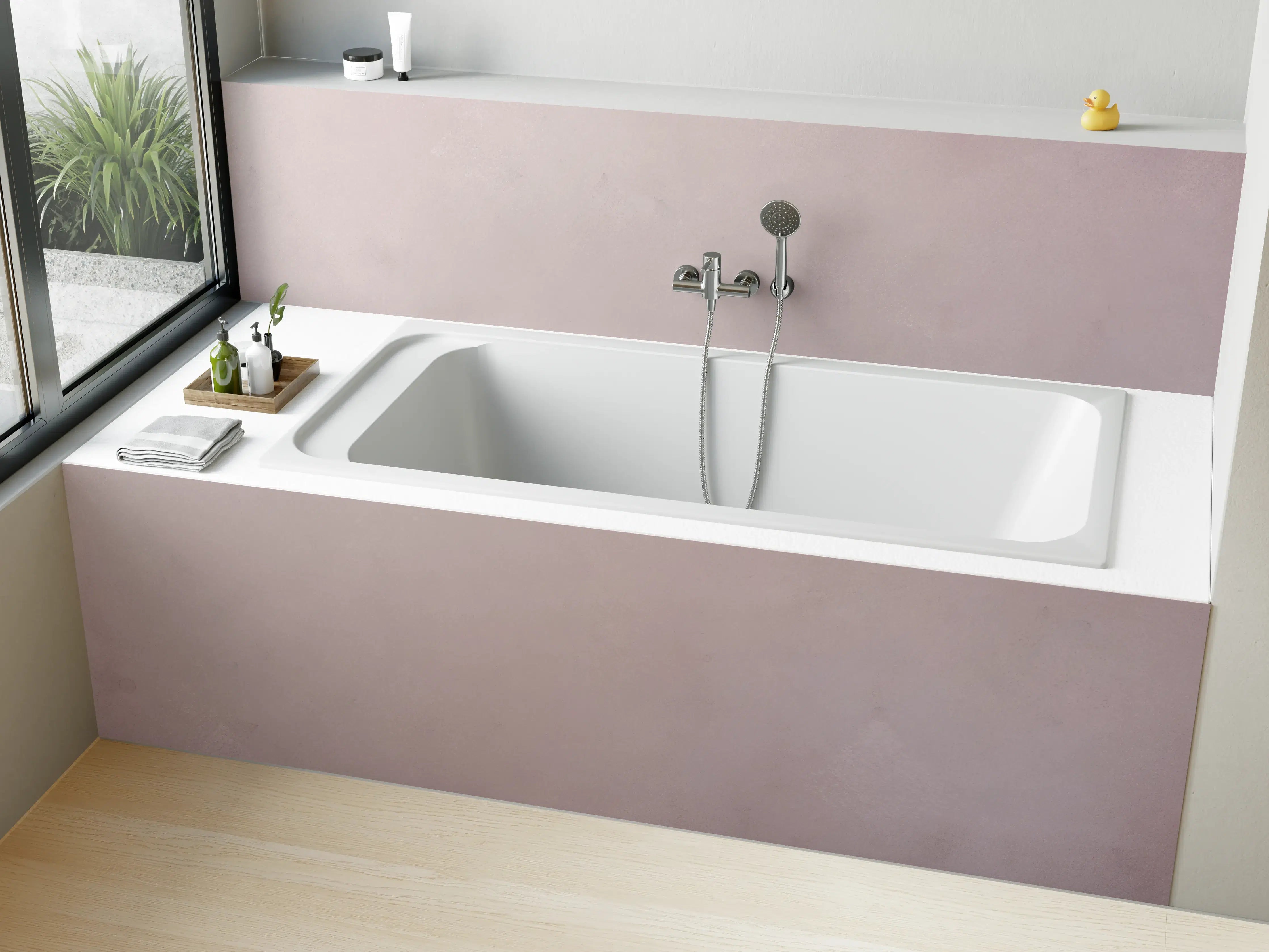Badewannen-Rückwand - Schimmerndes Grau auf Weiß