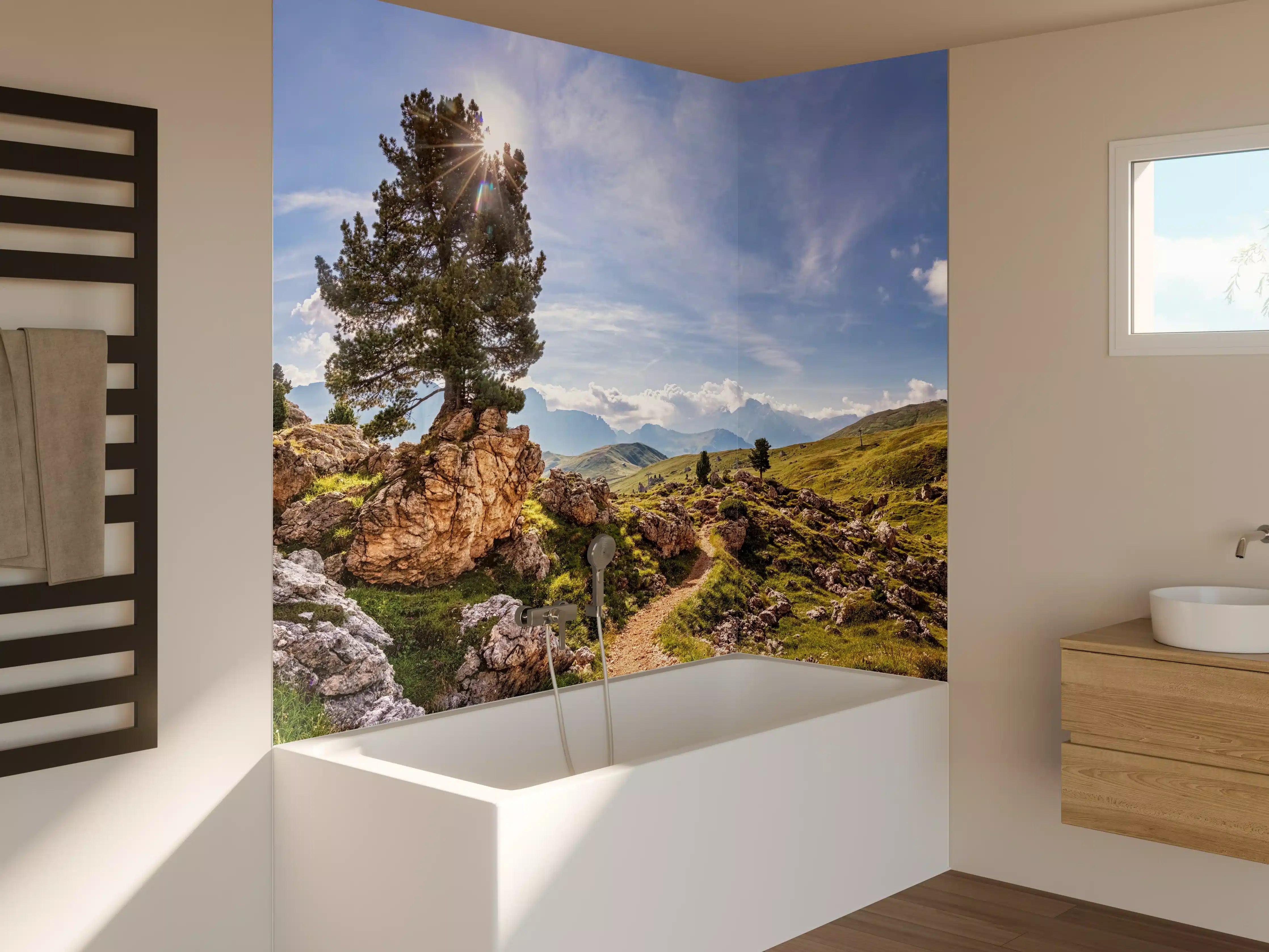 Badewannen-Rückwand - Schmaler Weg um den Langkofel