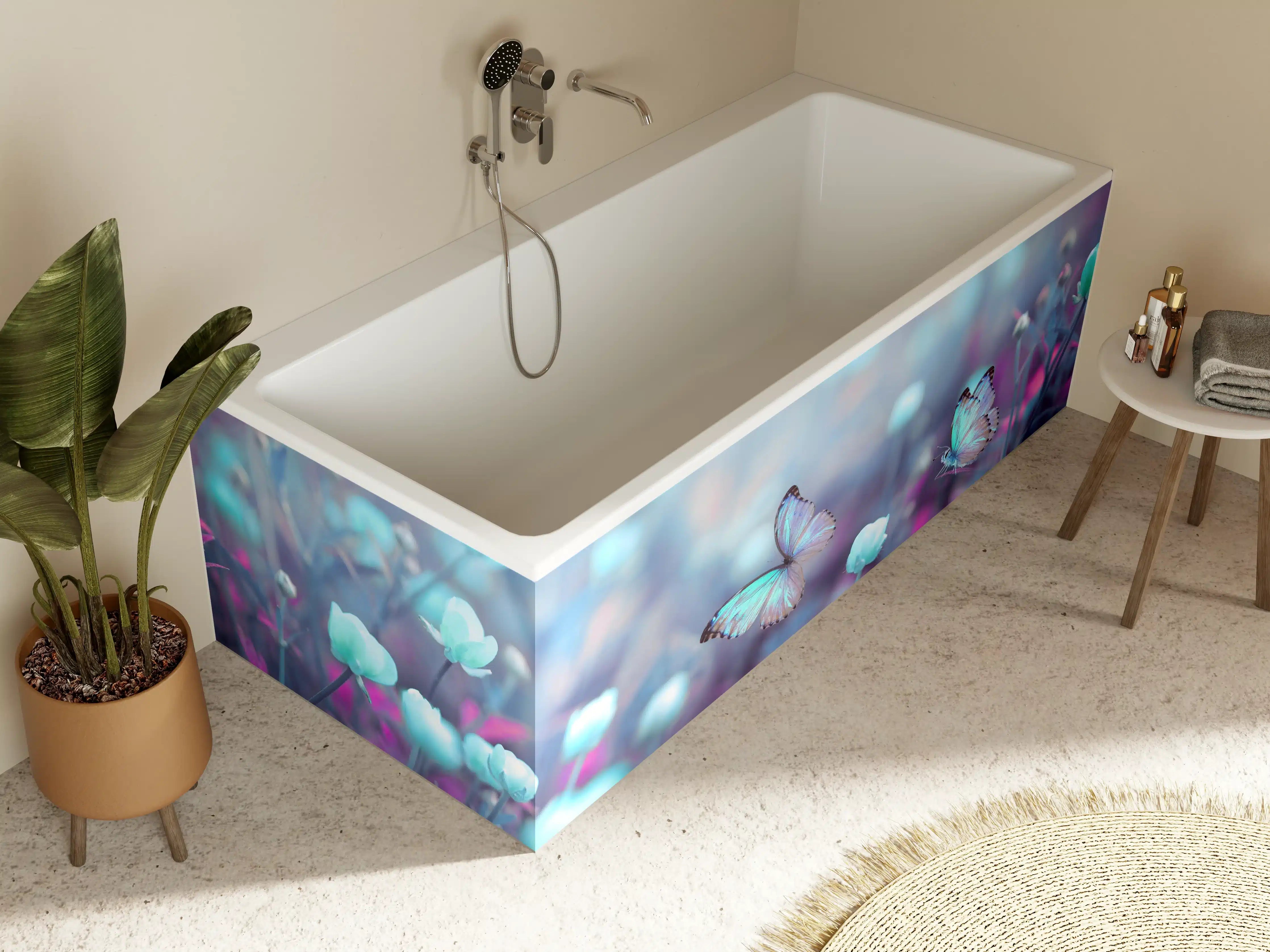 Badewannen-Rückwand - Schmetterlinge über wilden Blumen