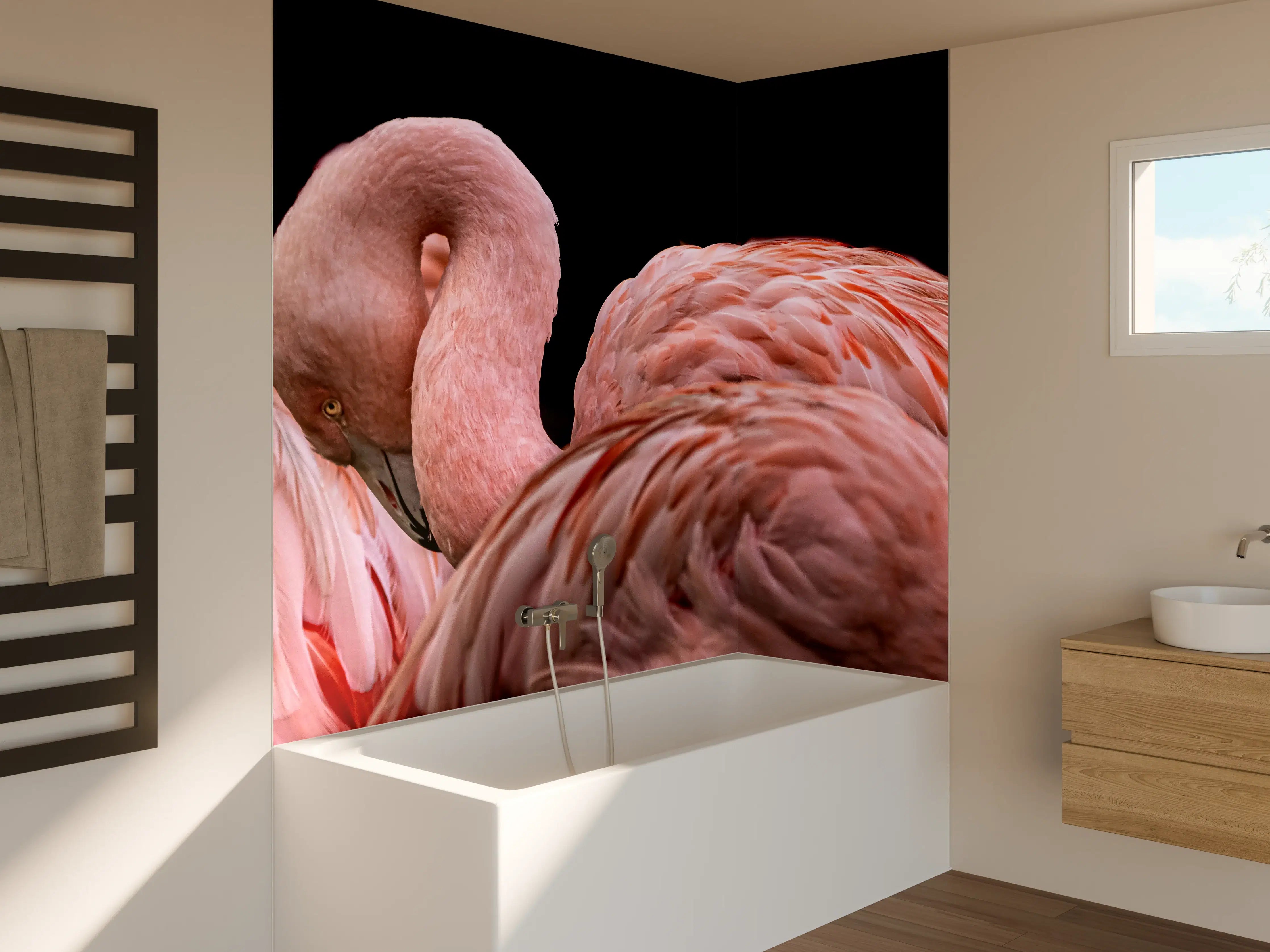 Badewannen-Rückwand - Schnappschuss eines Flamingo