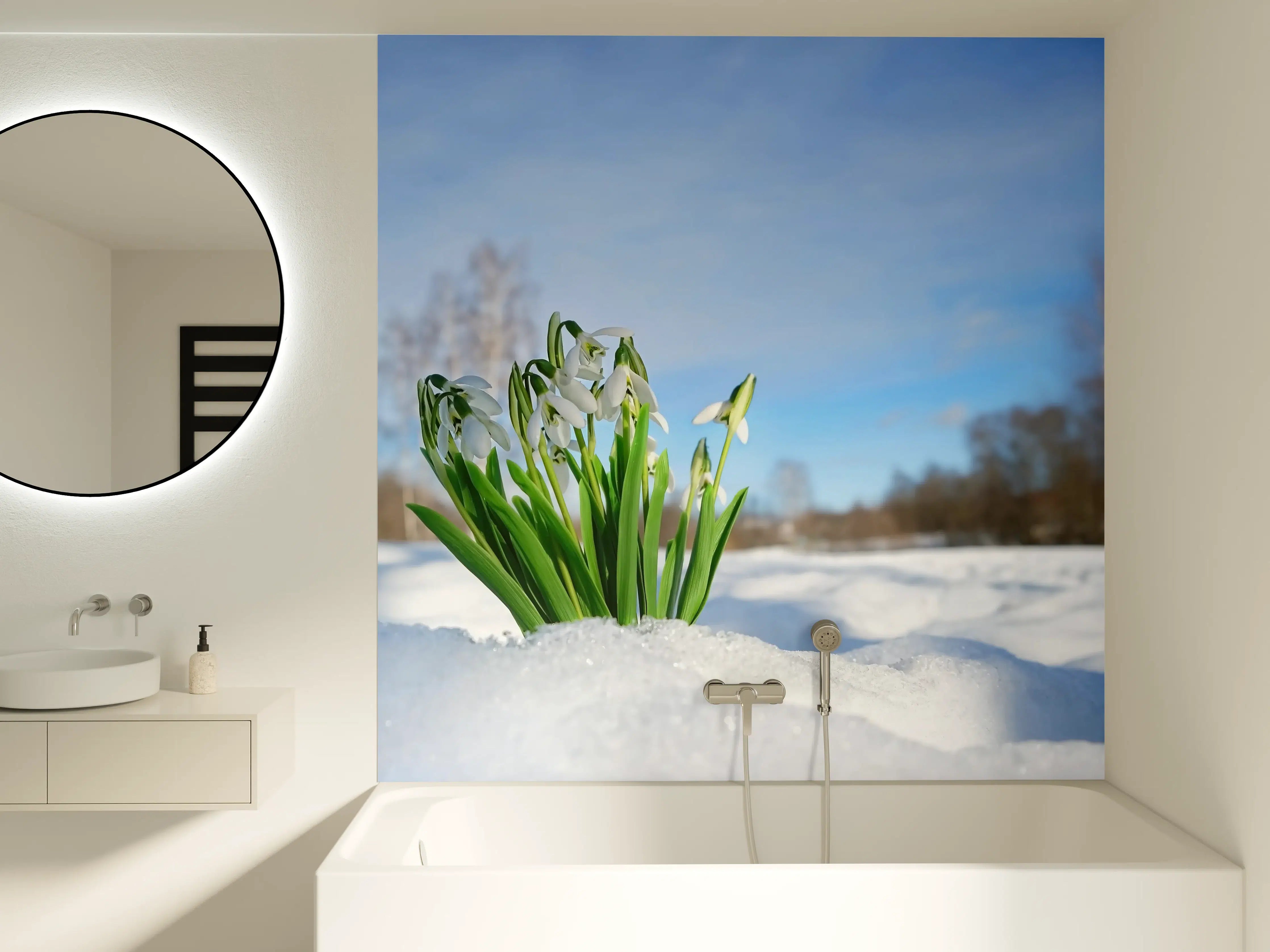 Badewannen-Rückwand - Schneeglöckchen im Schnee