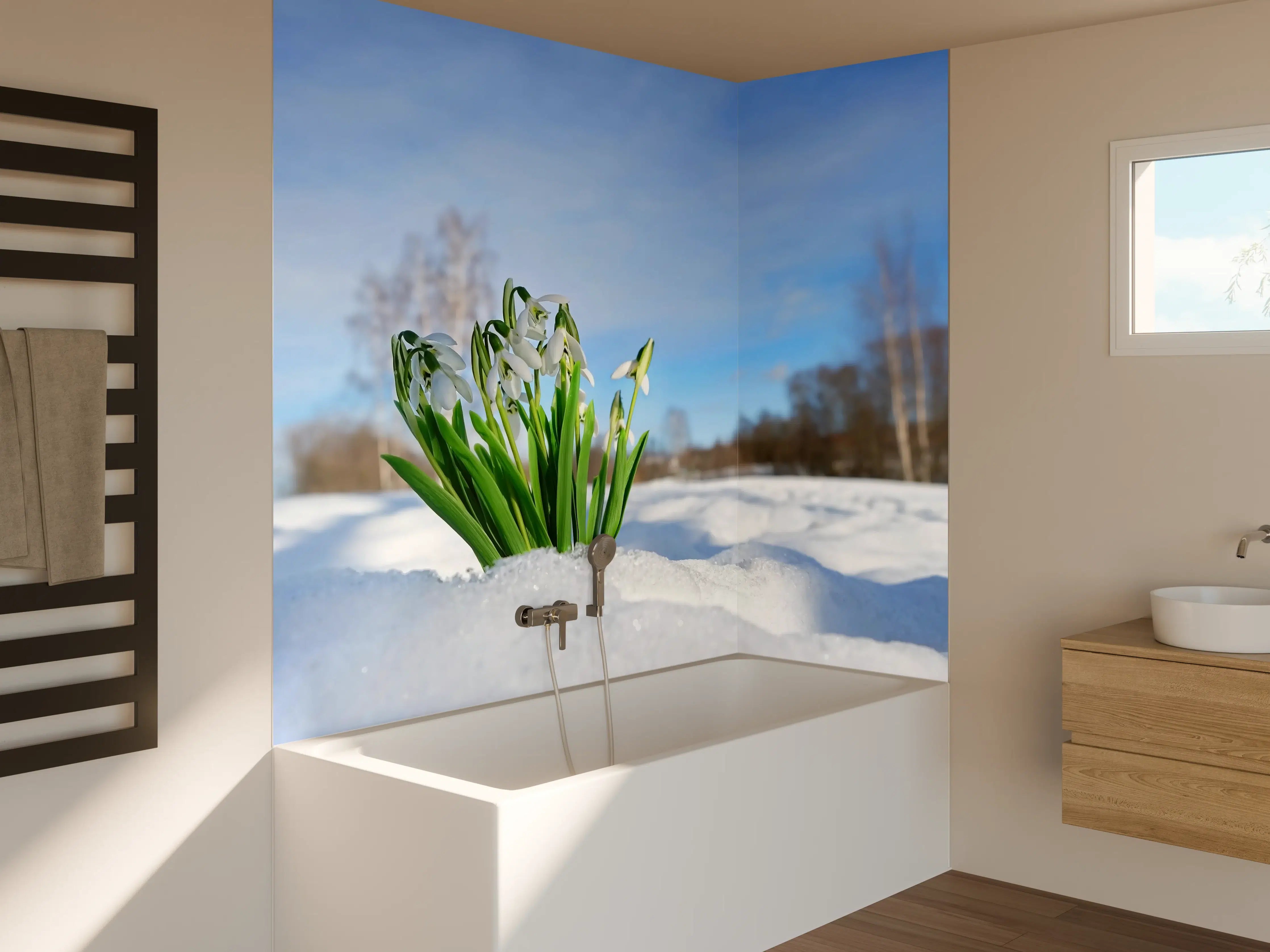 Badewannen-Rückwand - Schneeglöckchen im Schnee