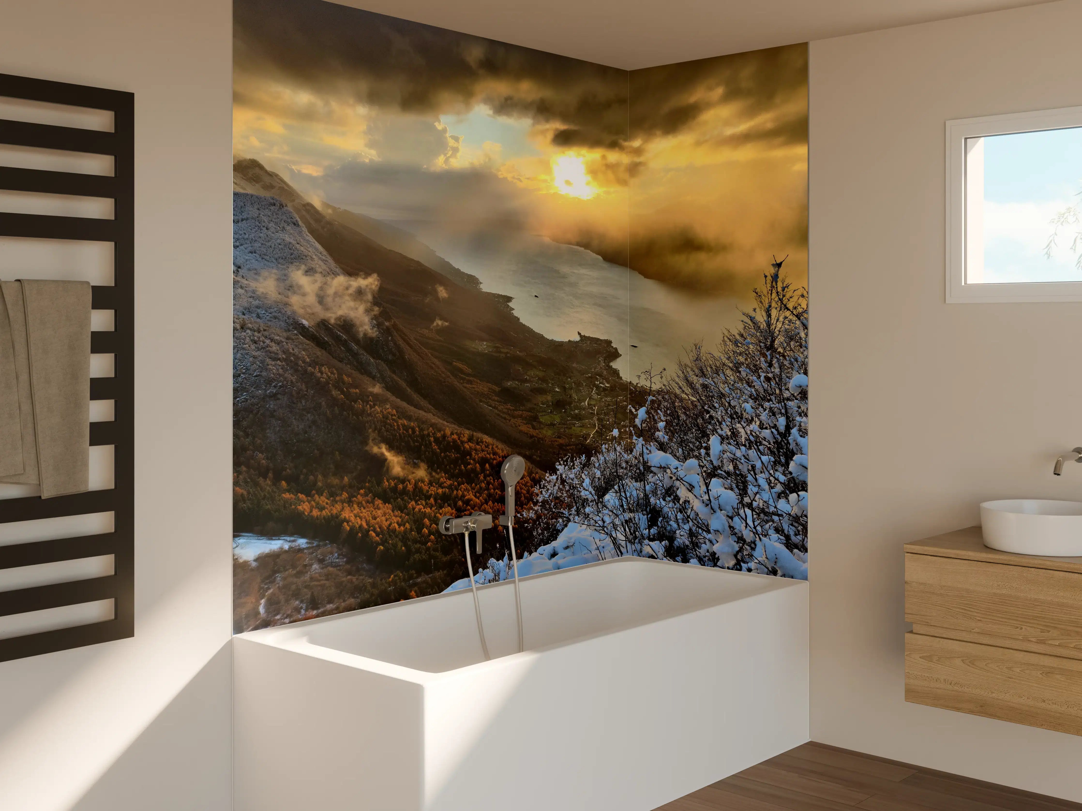 Badewannen-Rückwand - Schneelandschaft am Gardasee