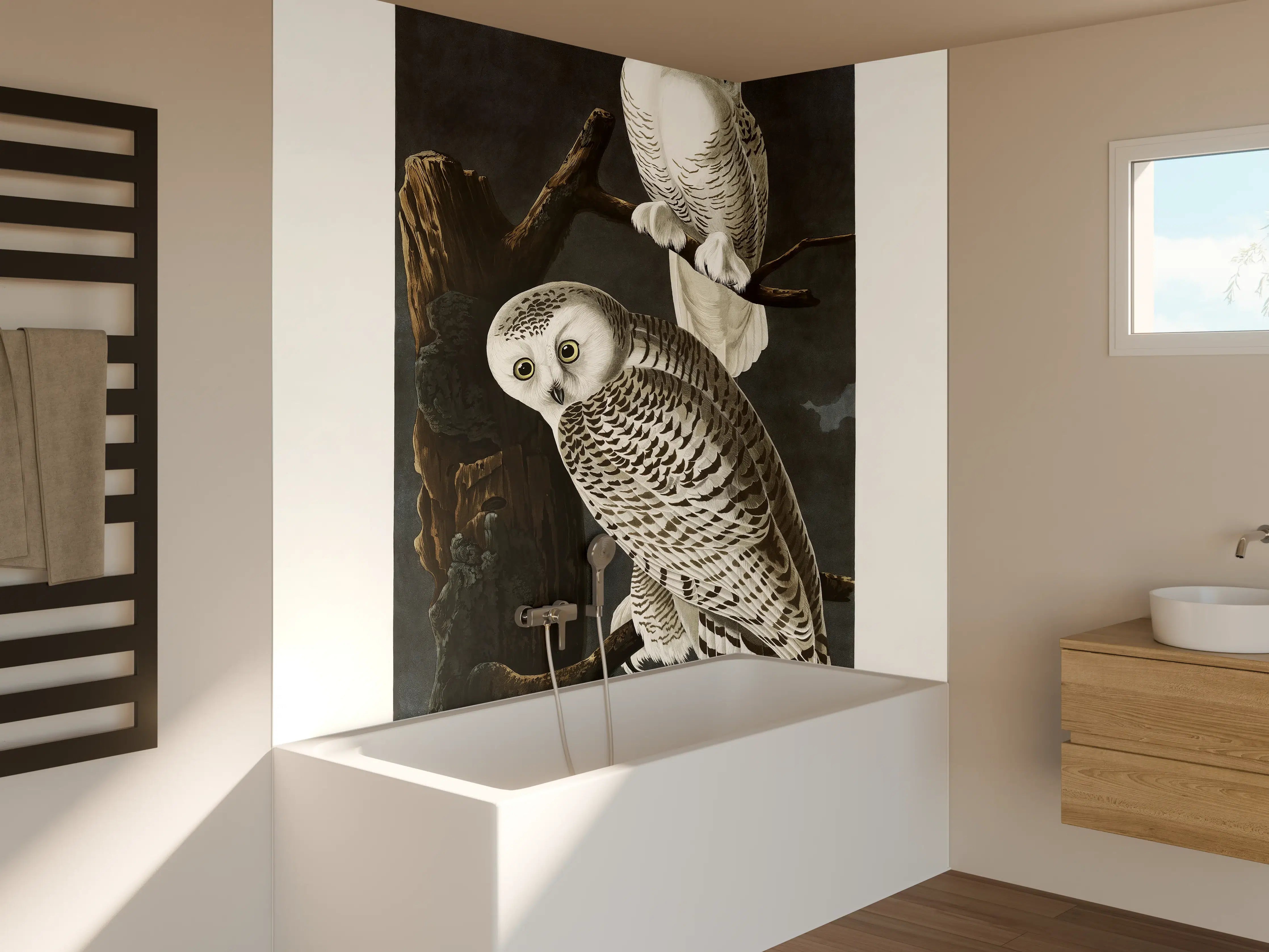Badewannen-Rückwand - Schneeweiße Eulen - John James Audubon