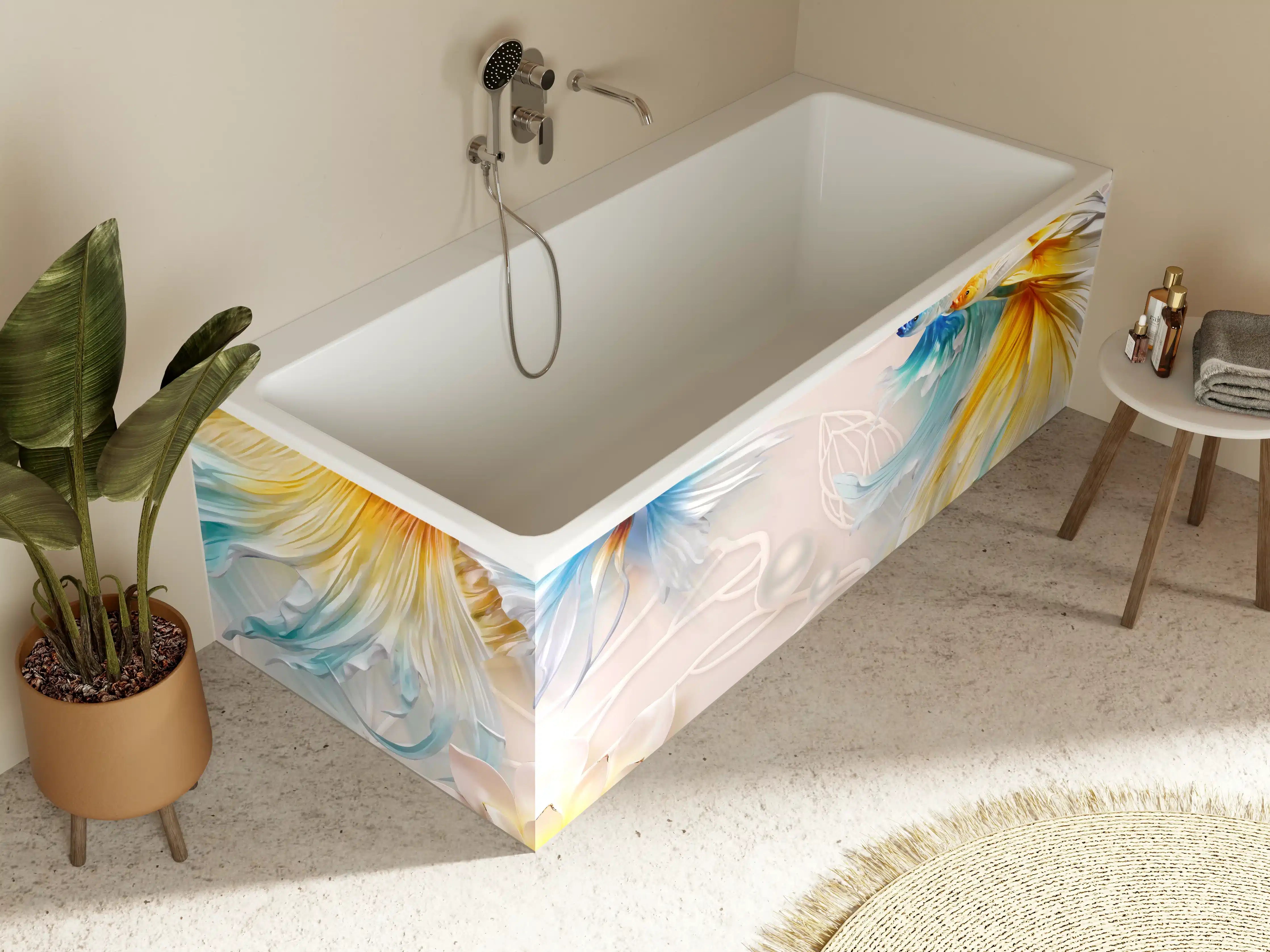 Badewannen-Rückwand - Schöne Fische auf Rosa Hintergrund
