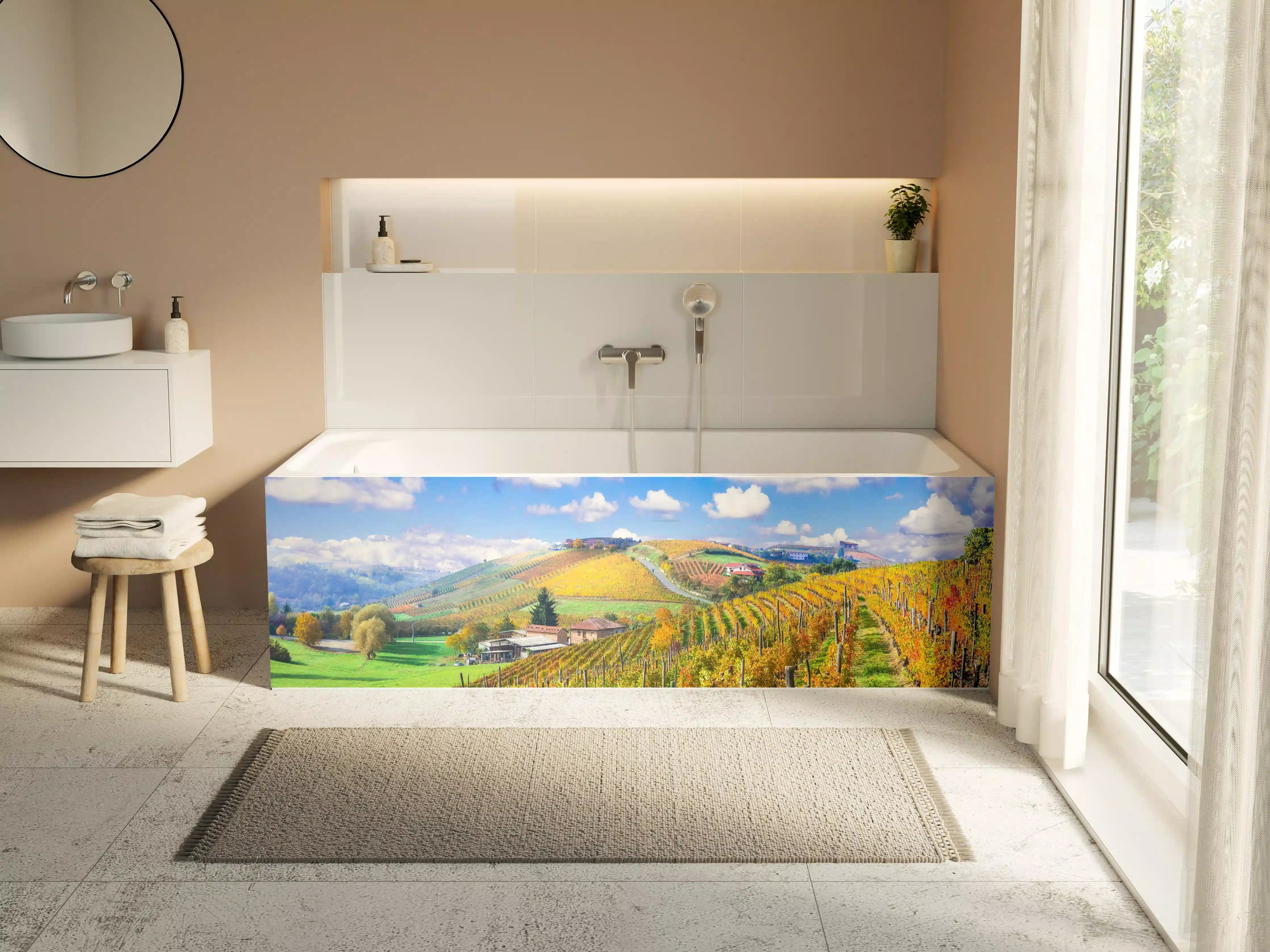 Badewannen-Rückwand - Schöne Herbstlandschaft mit Weinbergen - Toskana