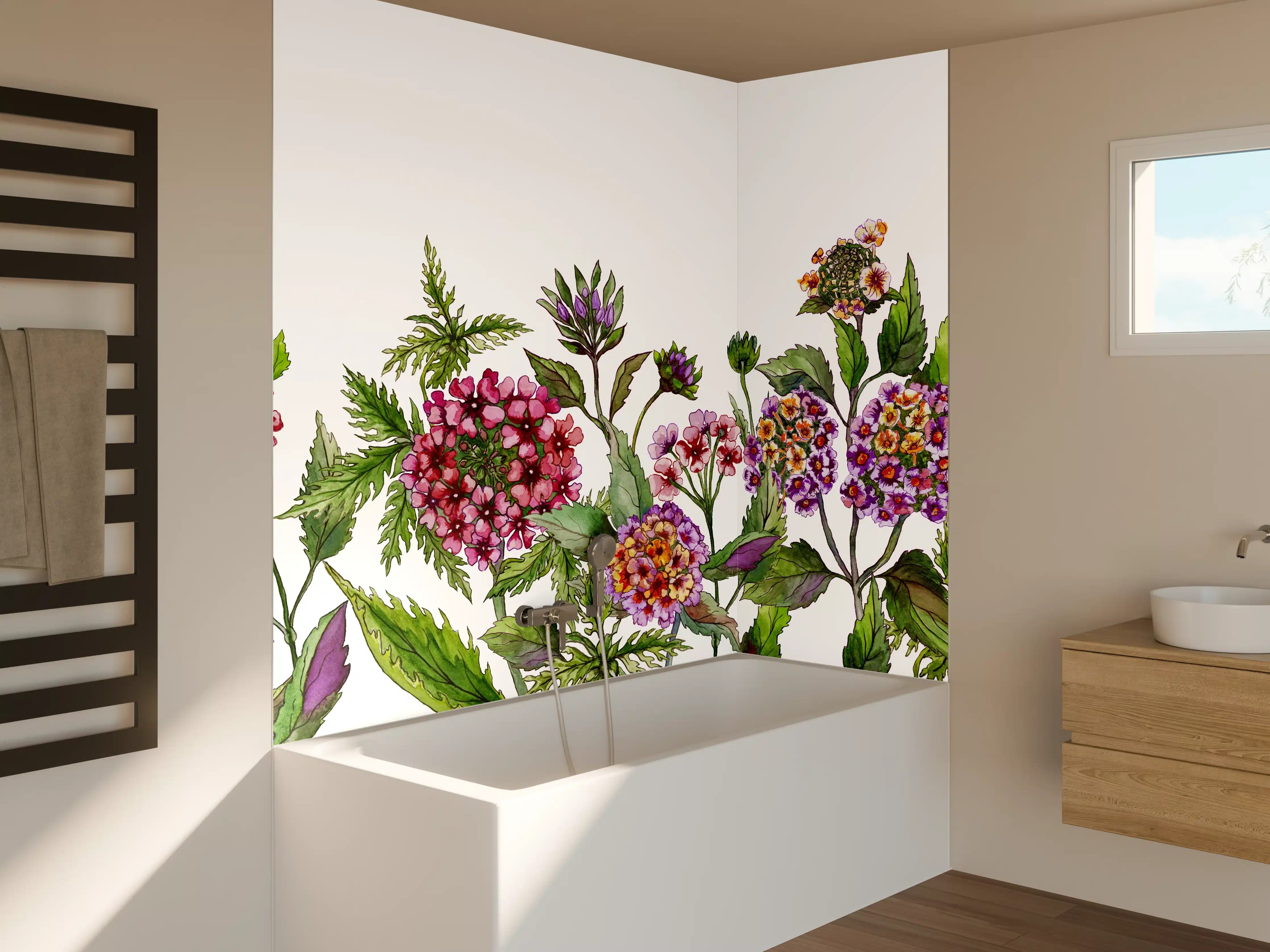 Badewannen-Rückwand - Schöne Lantana-Blüten mit grünem Blätter