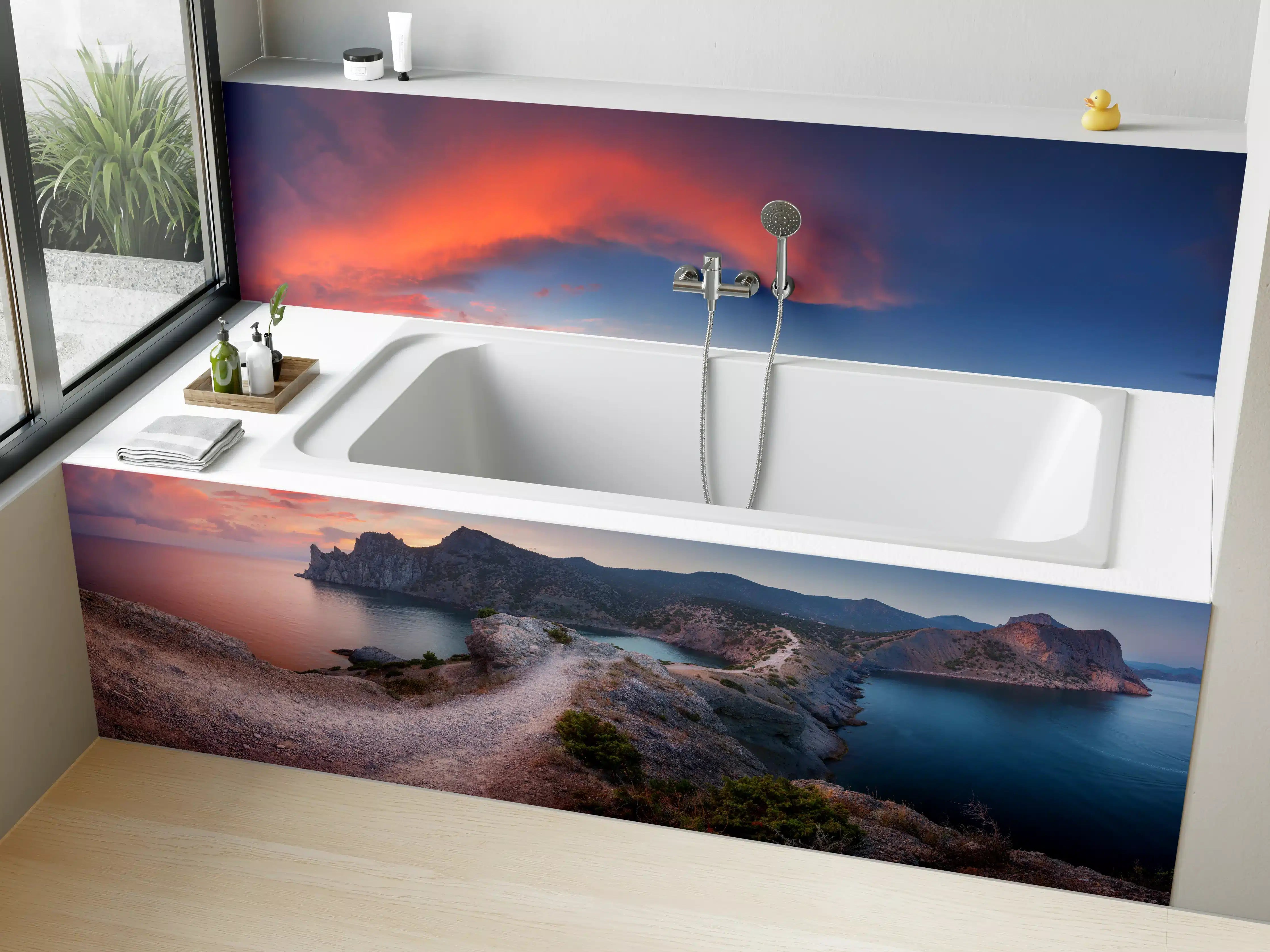 Badewannen-Rückwand - Schöne Panoramalandschaft mit Bergen