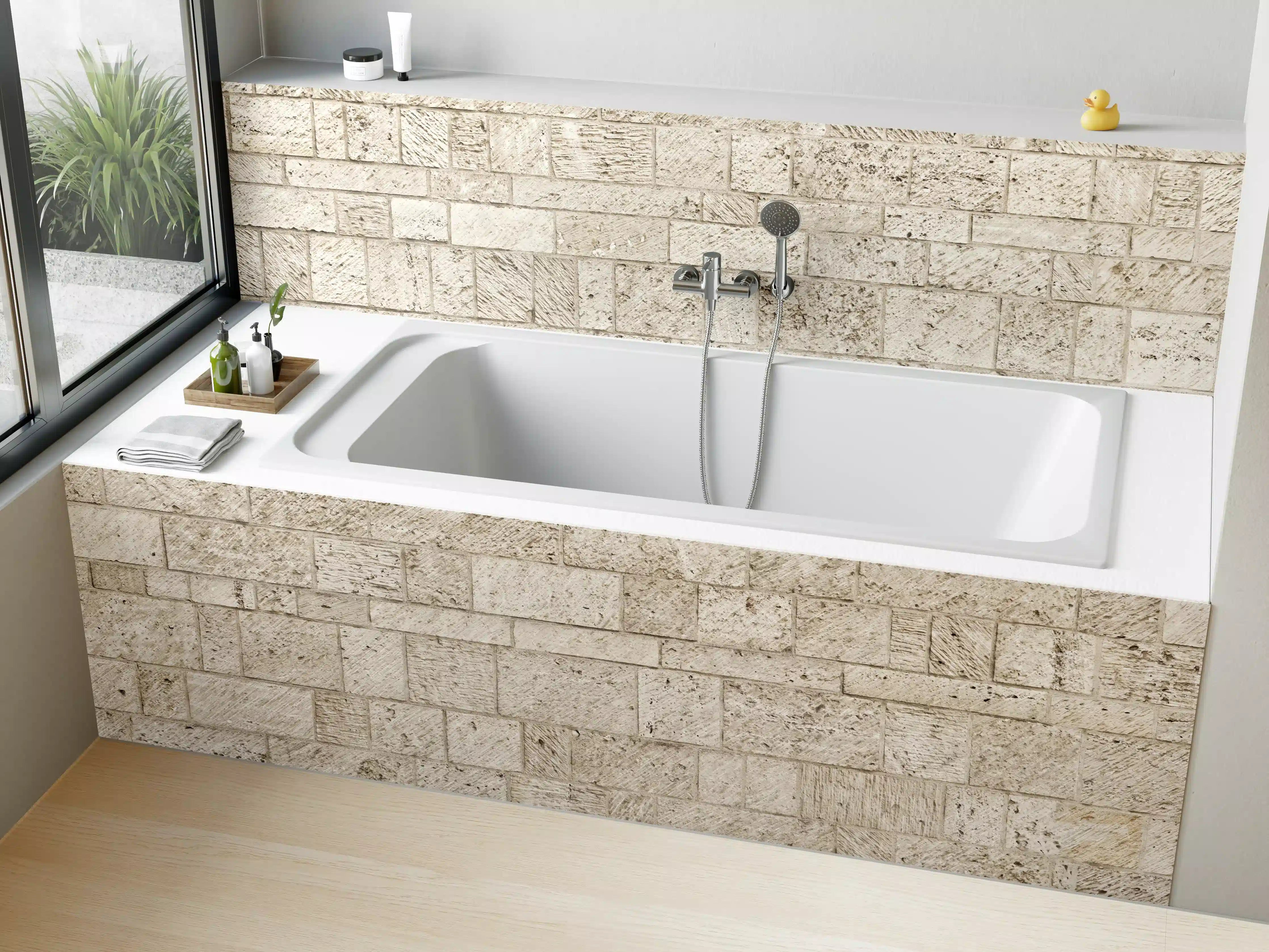 Badewannen-Rückwand - Schöne Steinfassade im Panoramaformat