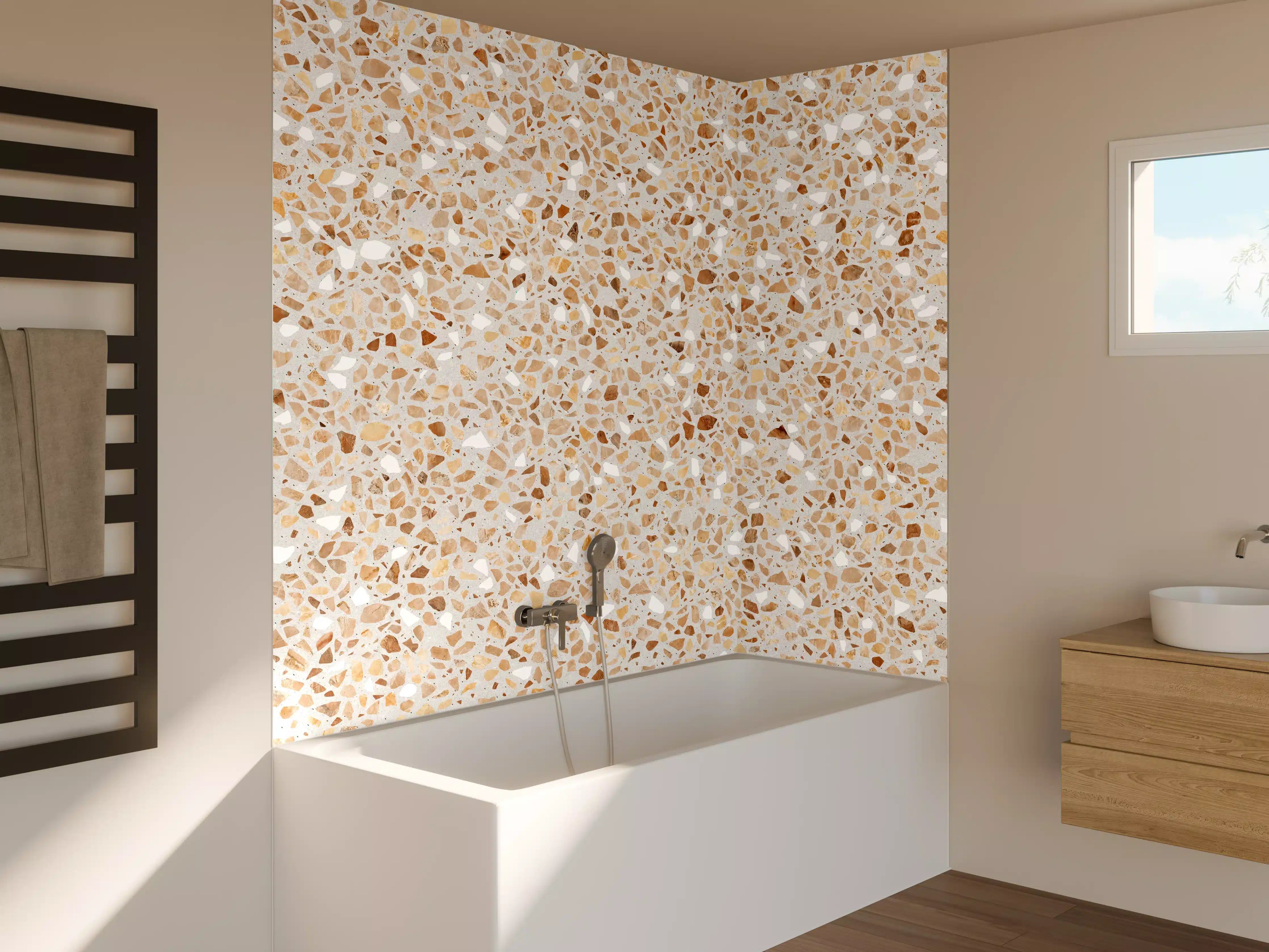 Badewannen-Rückwand - Schöne beige Terrazzo Stein Textur