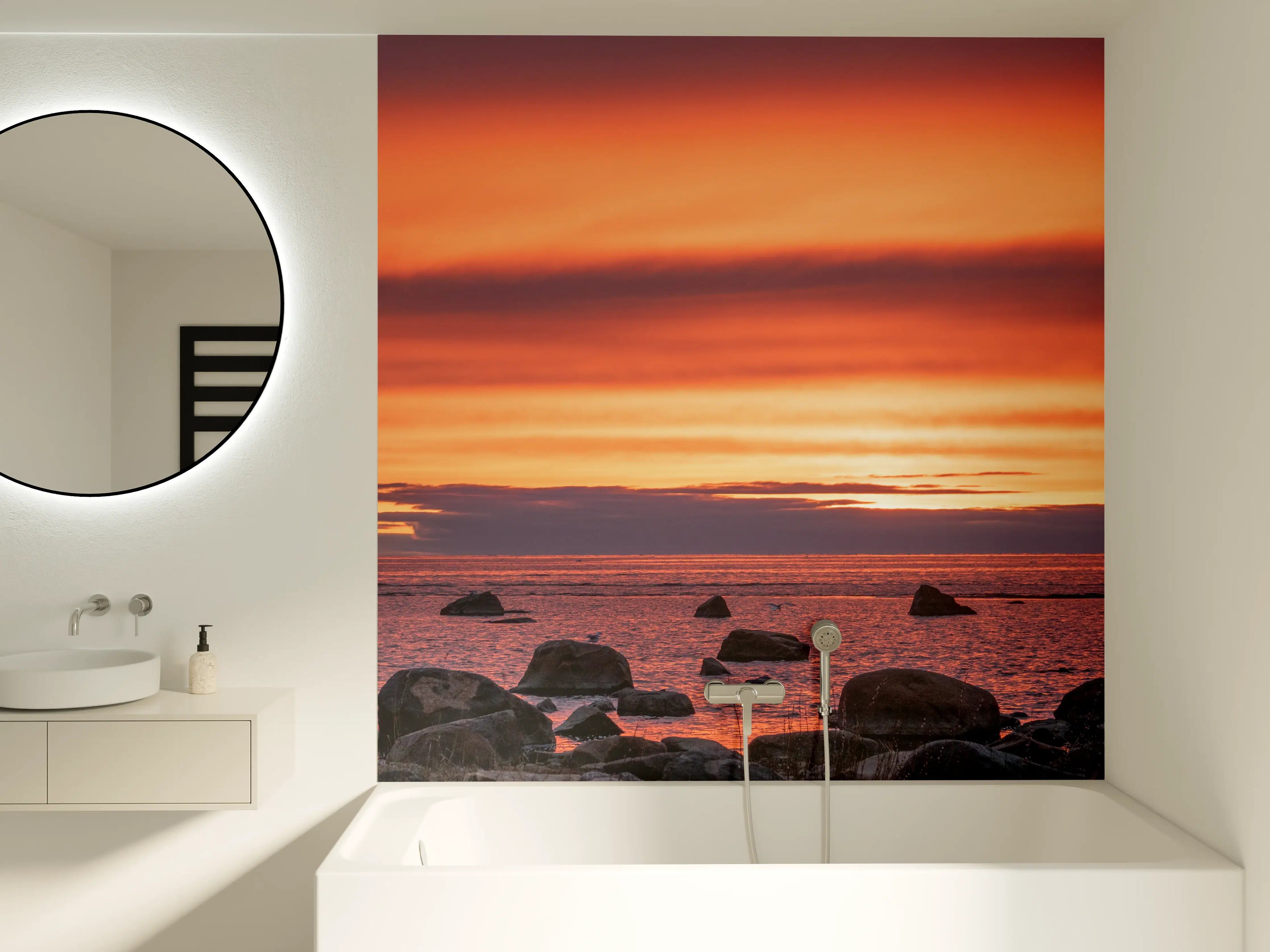 Badewannen-Rückwand - Schöner Sonnenuntergang am Meer