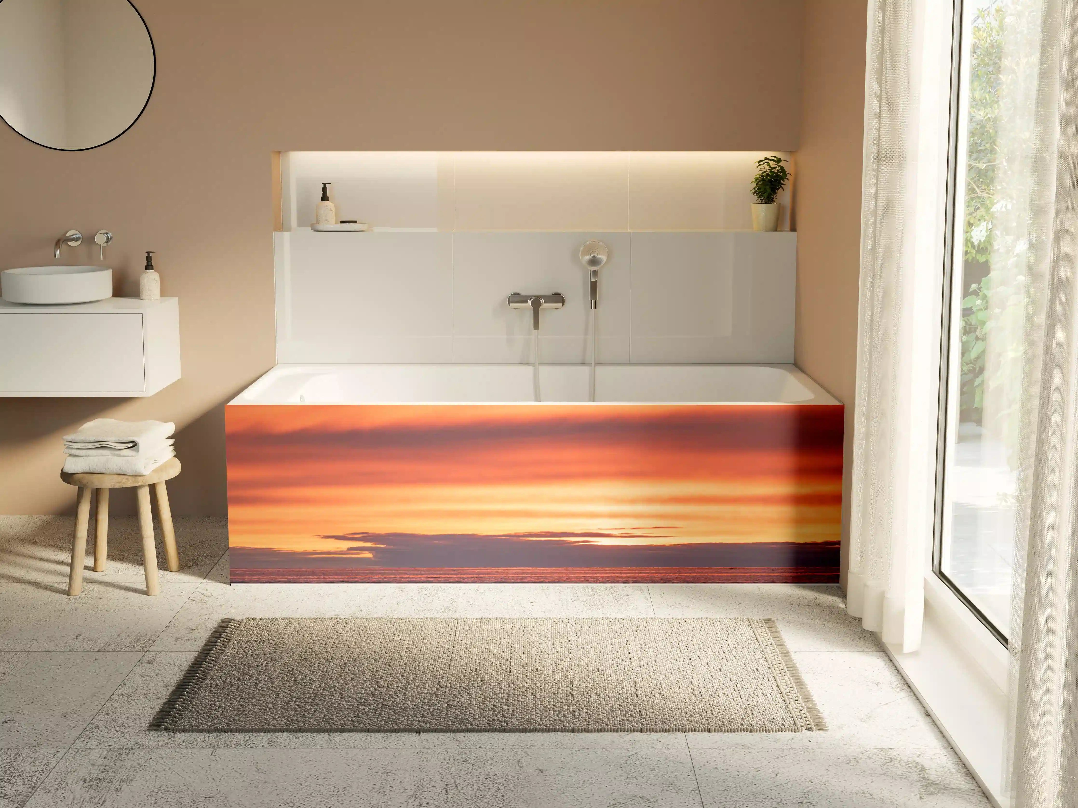 Badewannen-Rückwand - Schöner Sonnenuntergang am Meer