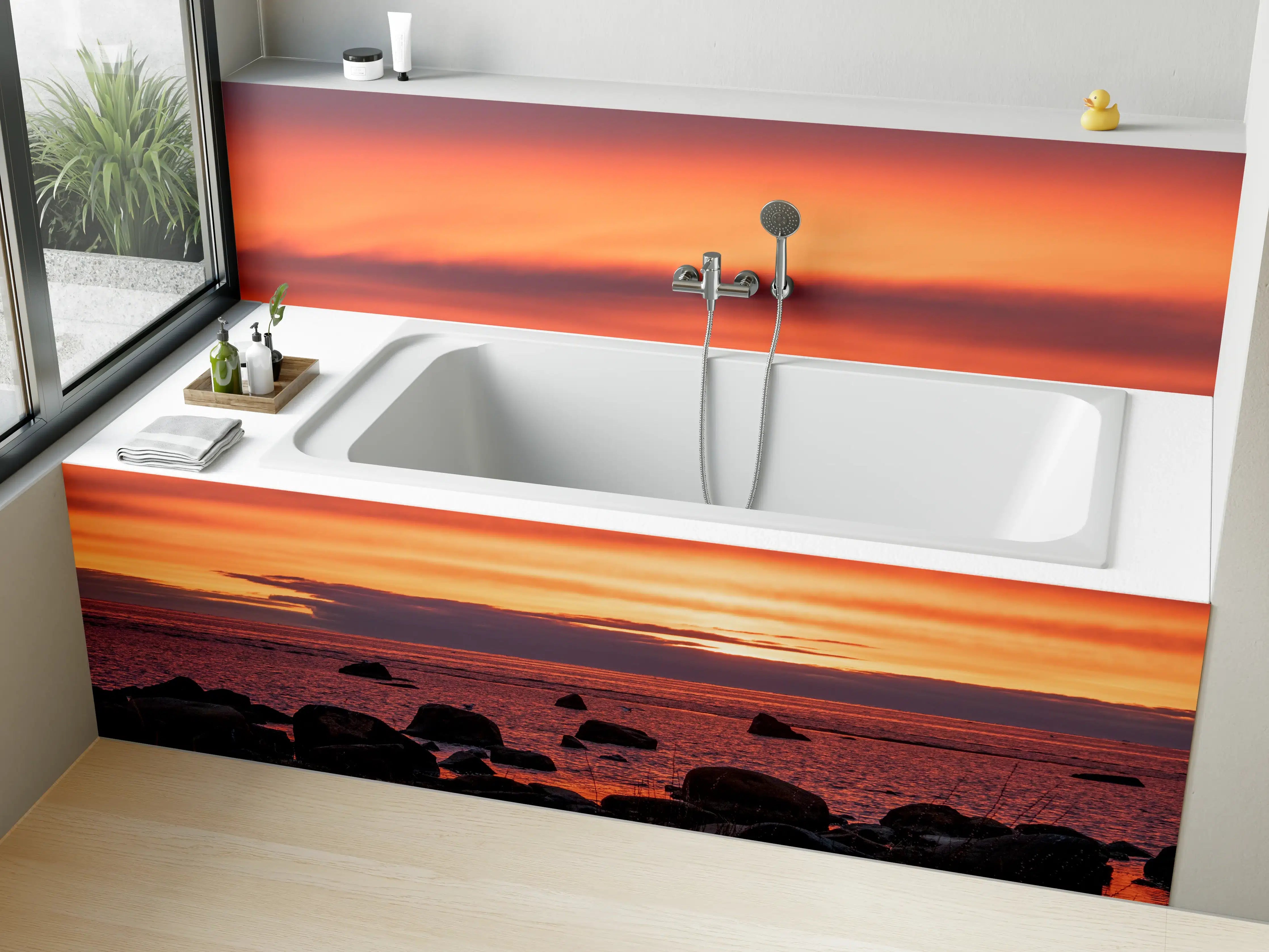 Badewannen-Rückwand - Schöner Sonnenuntergang am Meer