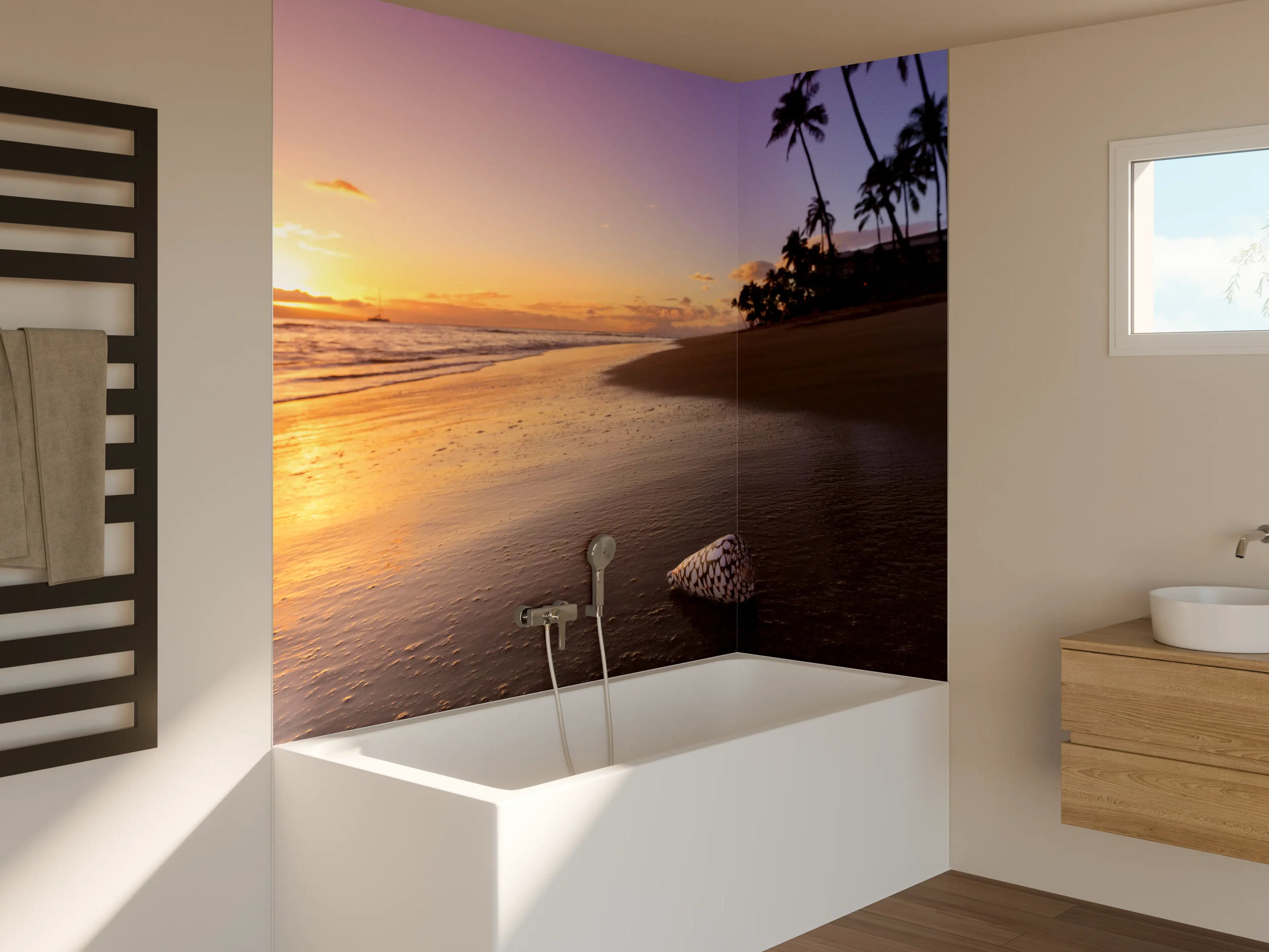 Badewannen-Rückwand - Schöner Sonnenuntergang am Strand von Hawaii
