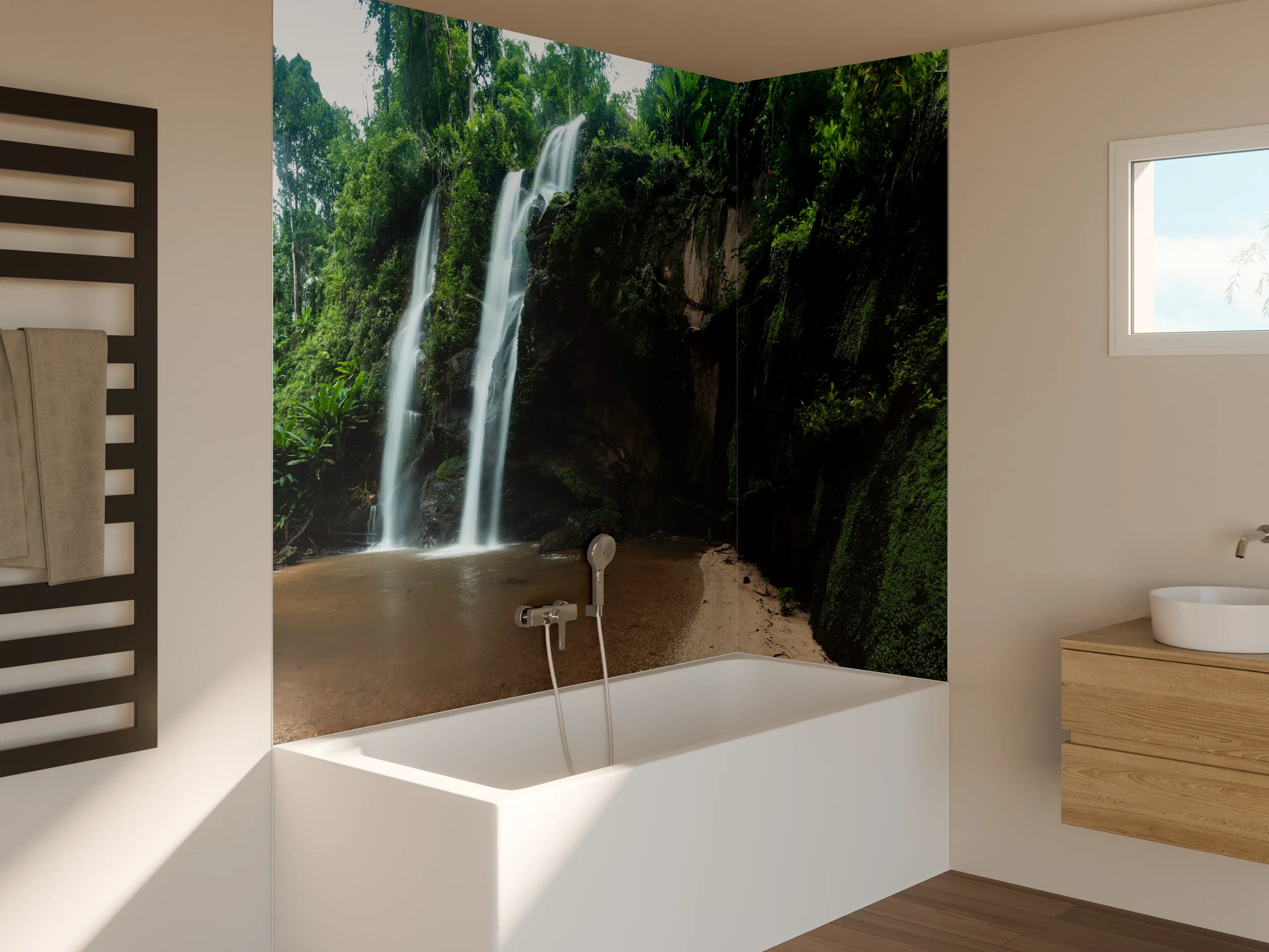 Badewannen-Rückwand - Schöner Wasserfall im Dschungel