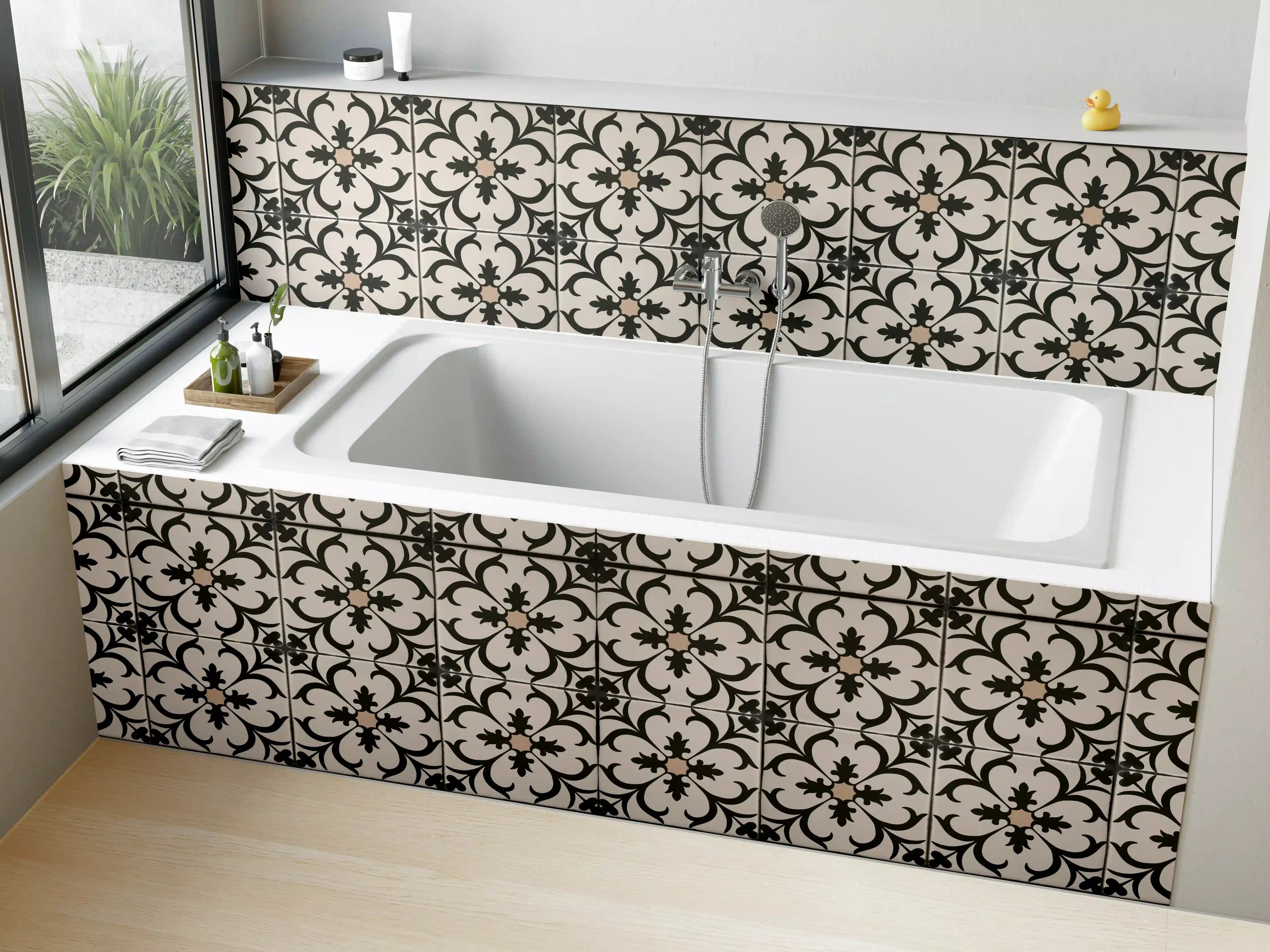 Badewannen-Rückwand - Schwarz Braun Vintage Mosaik
