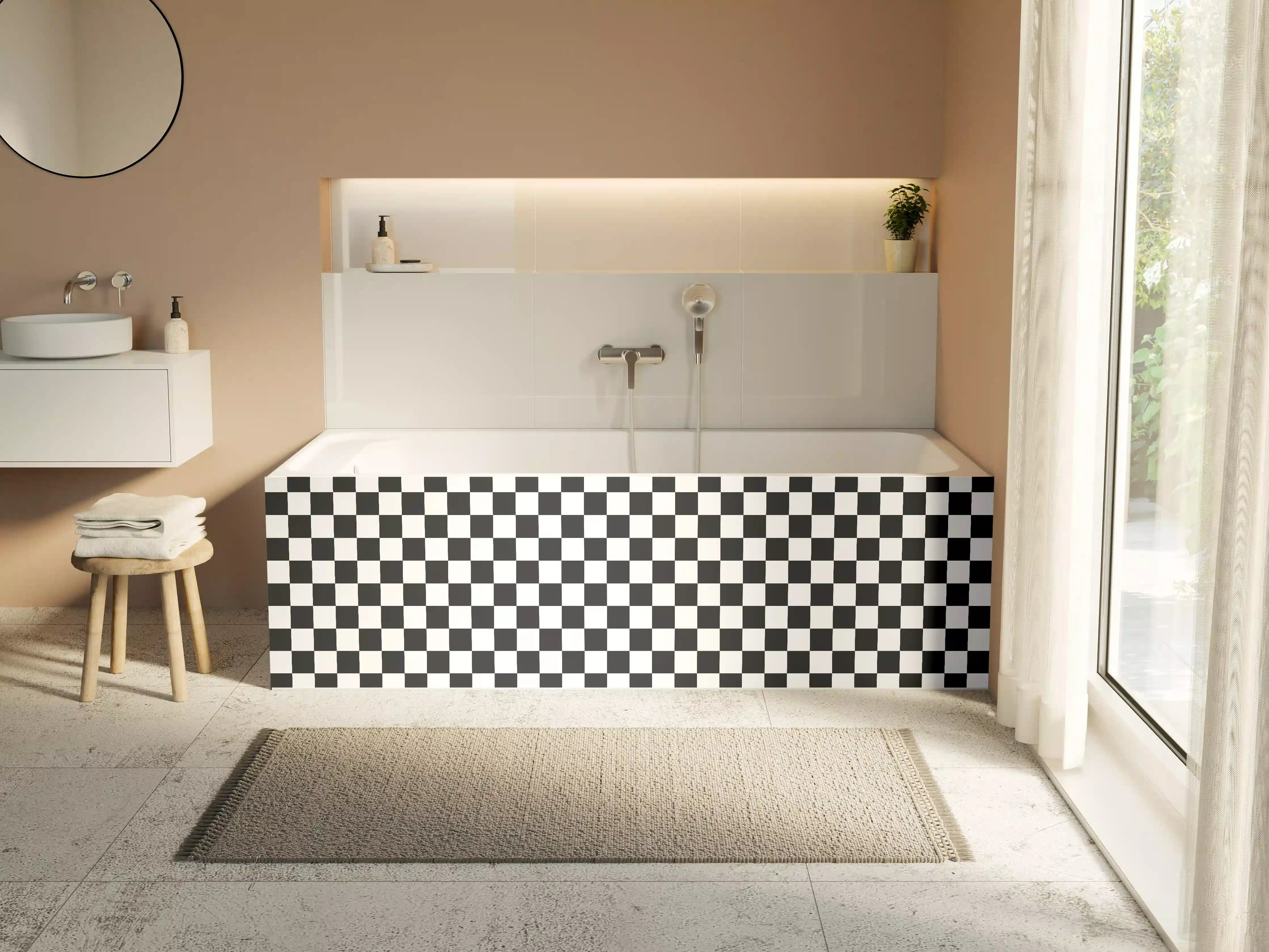 Badewannen-Rückwand - Schwarz-Weiß-Diamantenmuster
