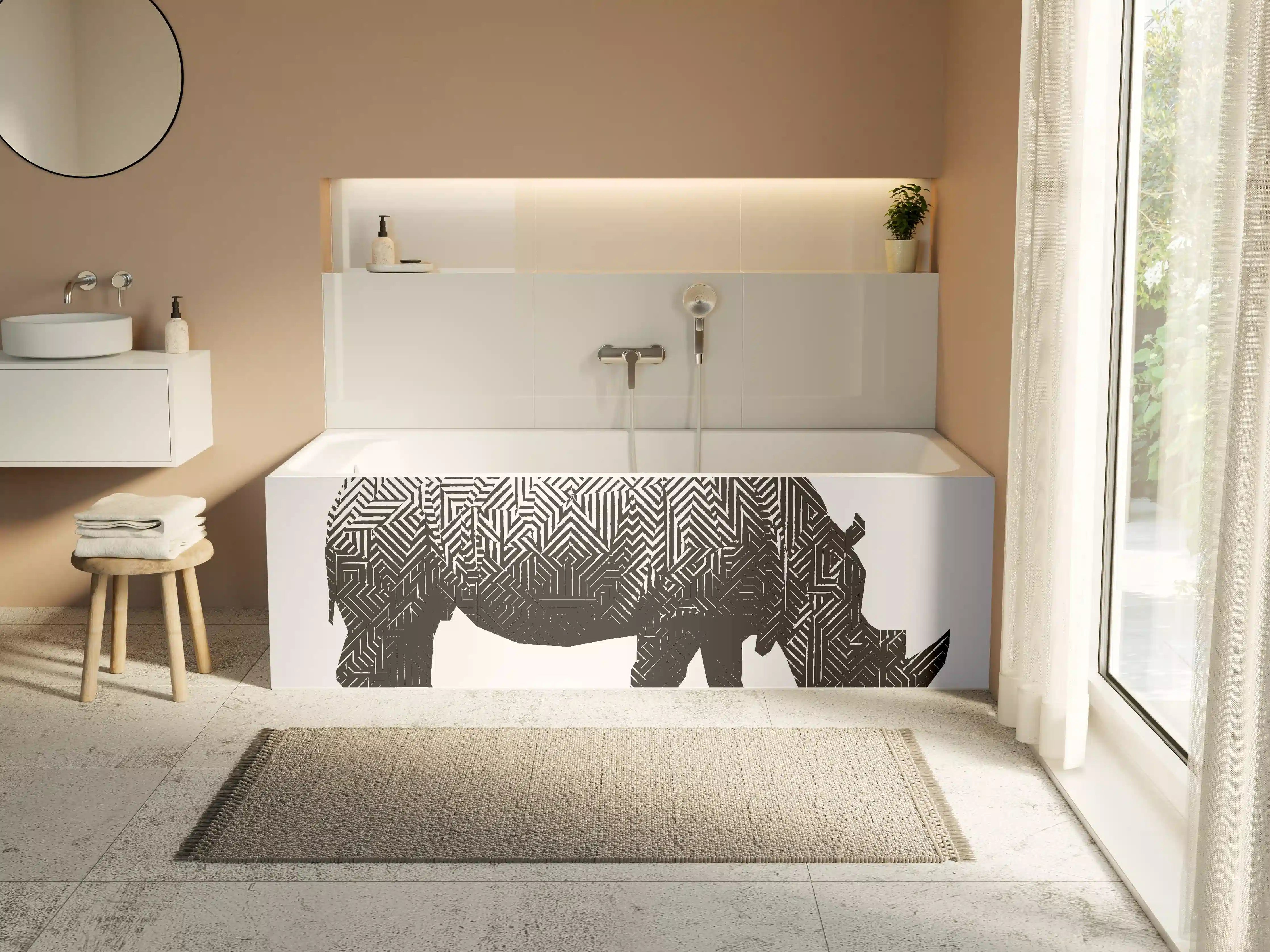 Badewannen-Rückwand - Schwarz-Weiß Grafik Nashorn
