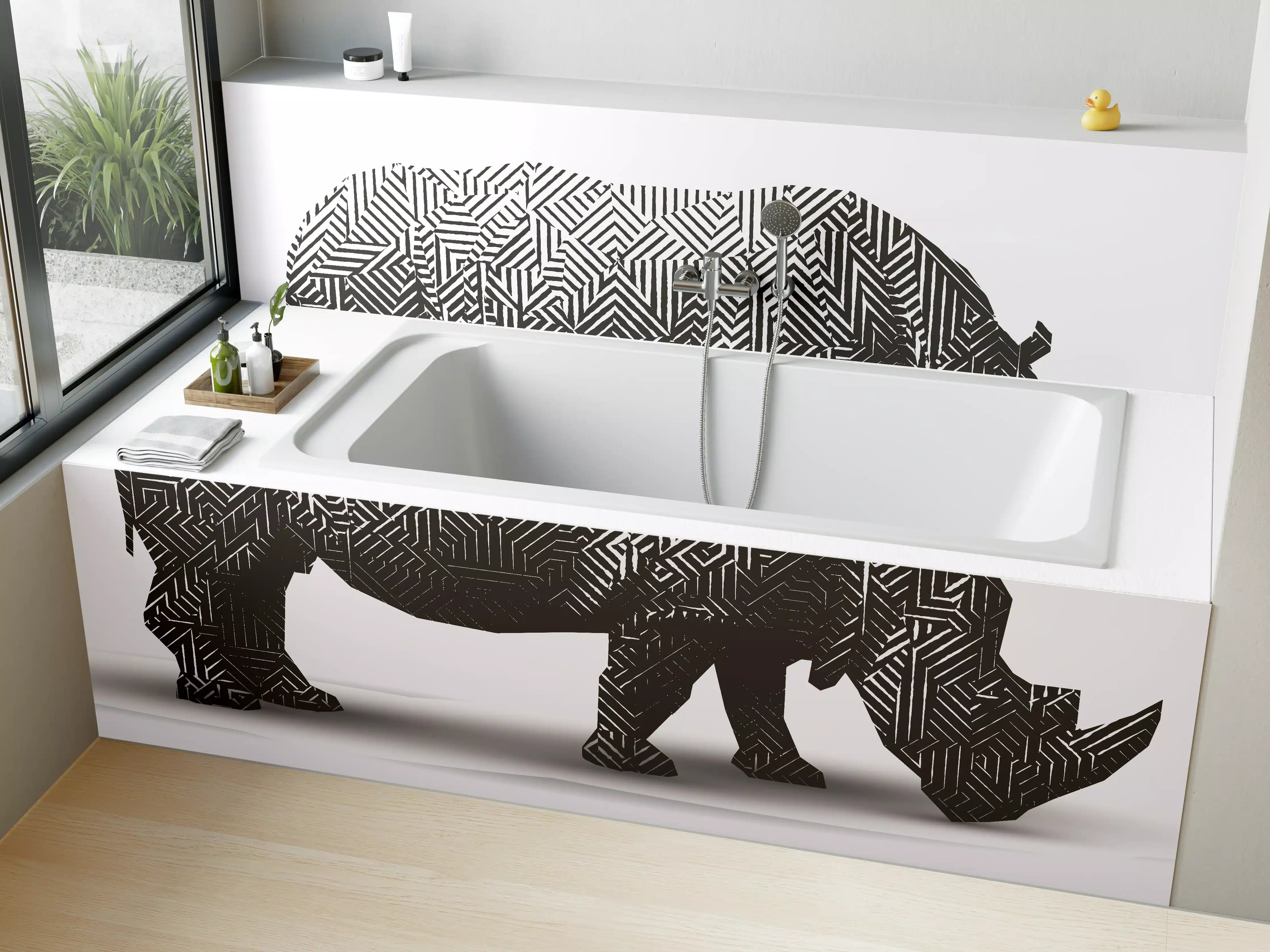Badewannen-Rückwand - Schwarz-Weiß Grafik Nashorn