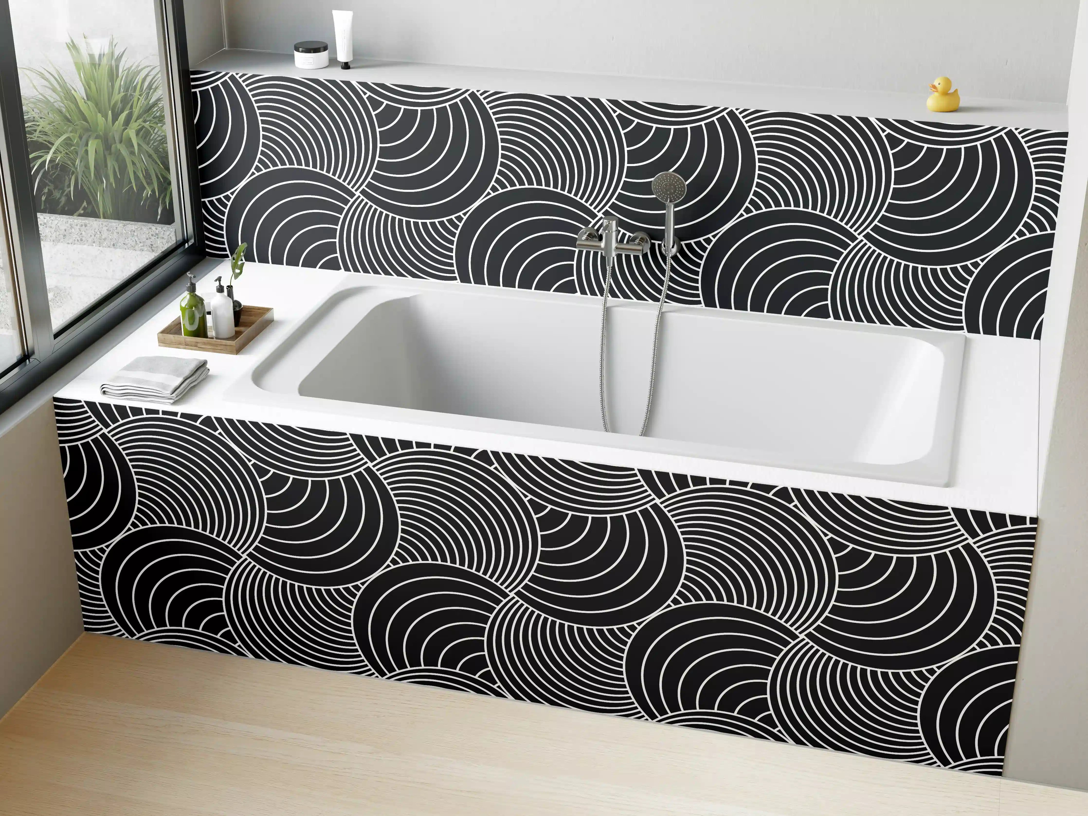 Badewannen-Rückwand - Schwarz-Weiß-Kreisdesign