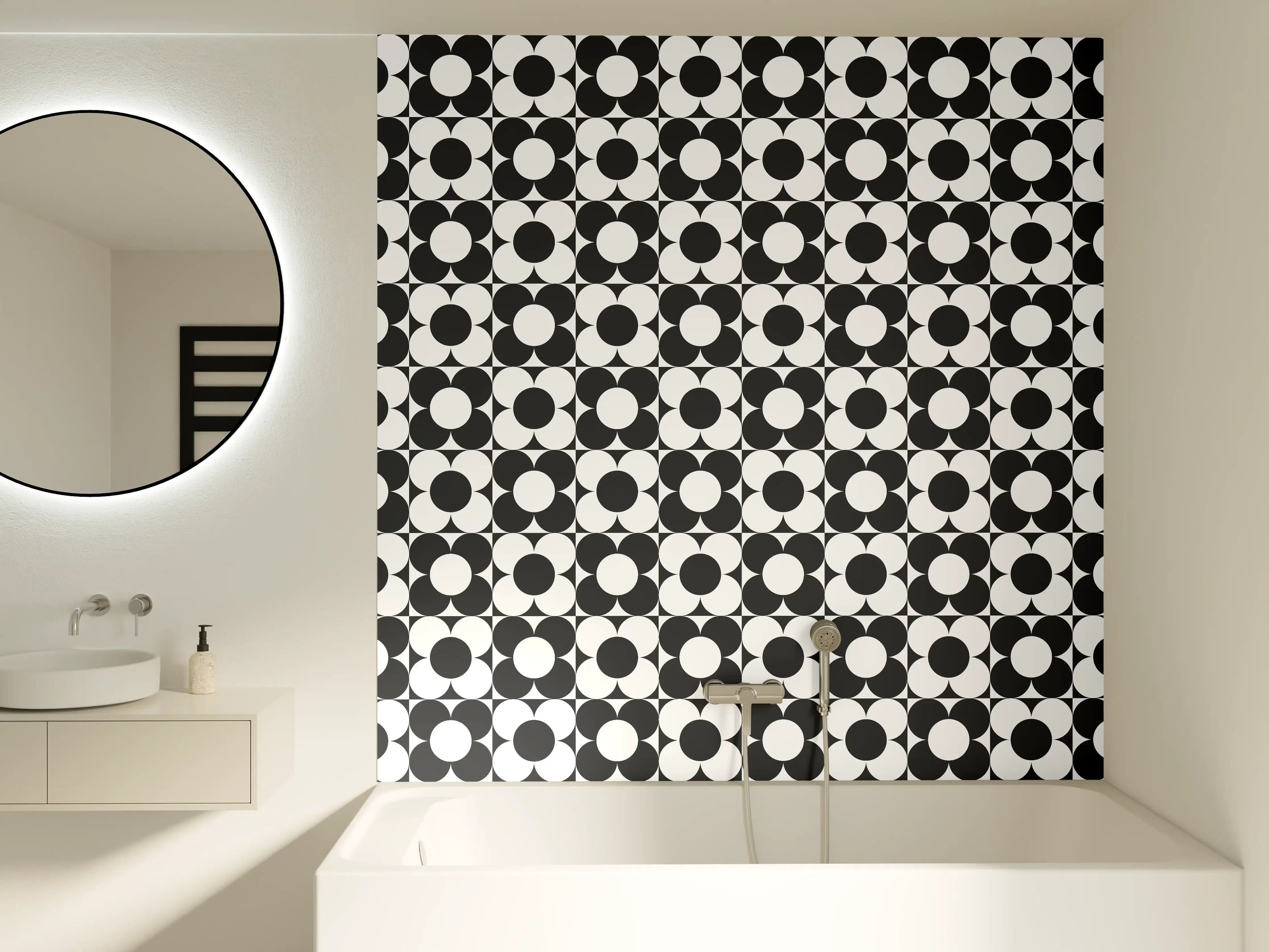 Badewannen-Rückwand - Schwarz-Weiß-Muster mit geometrischen Formen