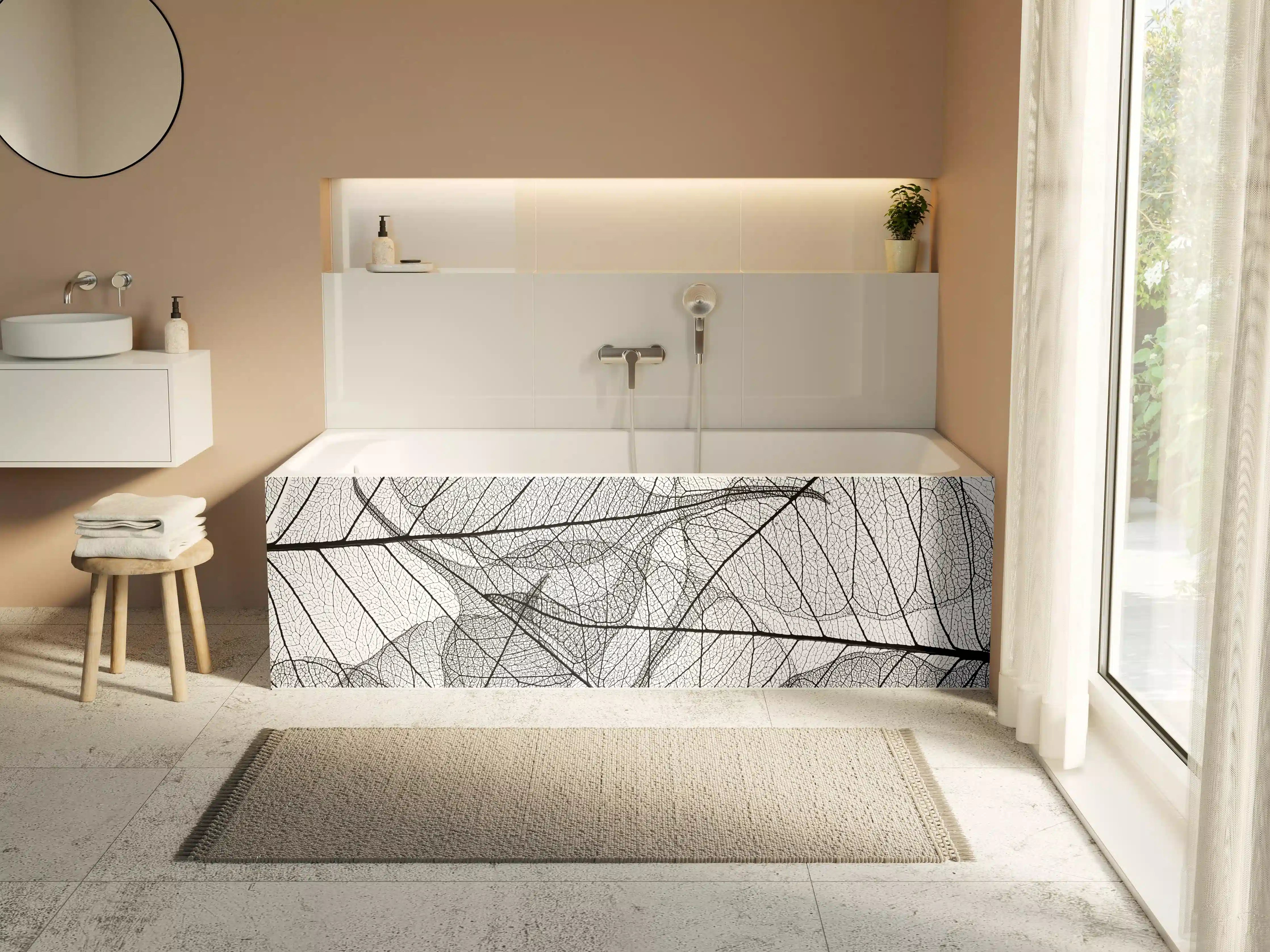 Badewannen-Rückwand - Schwarz-Weiße Blatttextur