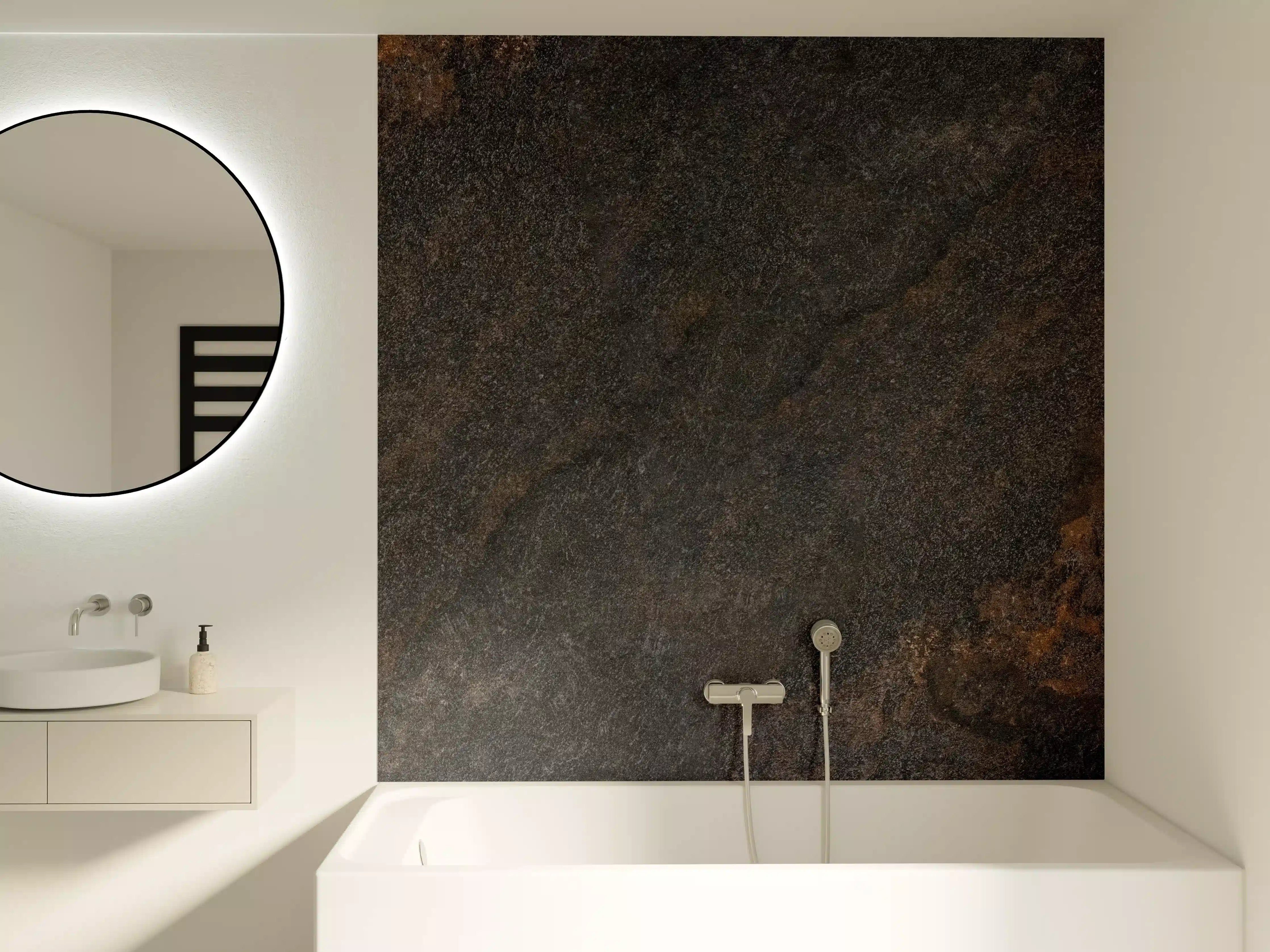 Badewannen-Rückwand - Schwarz braun rostigen Stein Fliesen