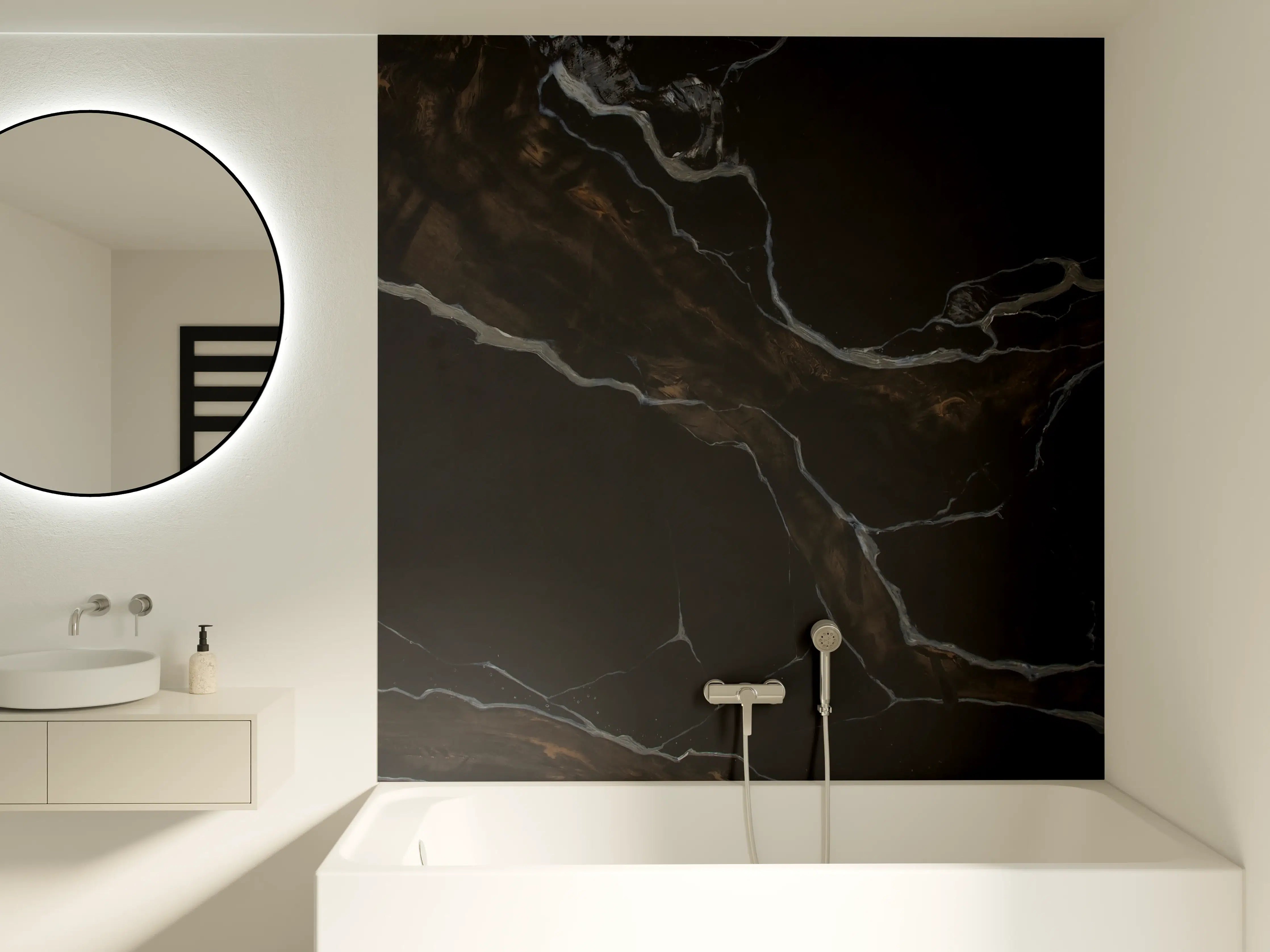 Badewannen-Rückwand - Schwarz-brauner Marmor