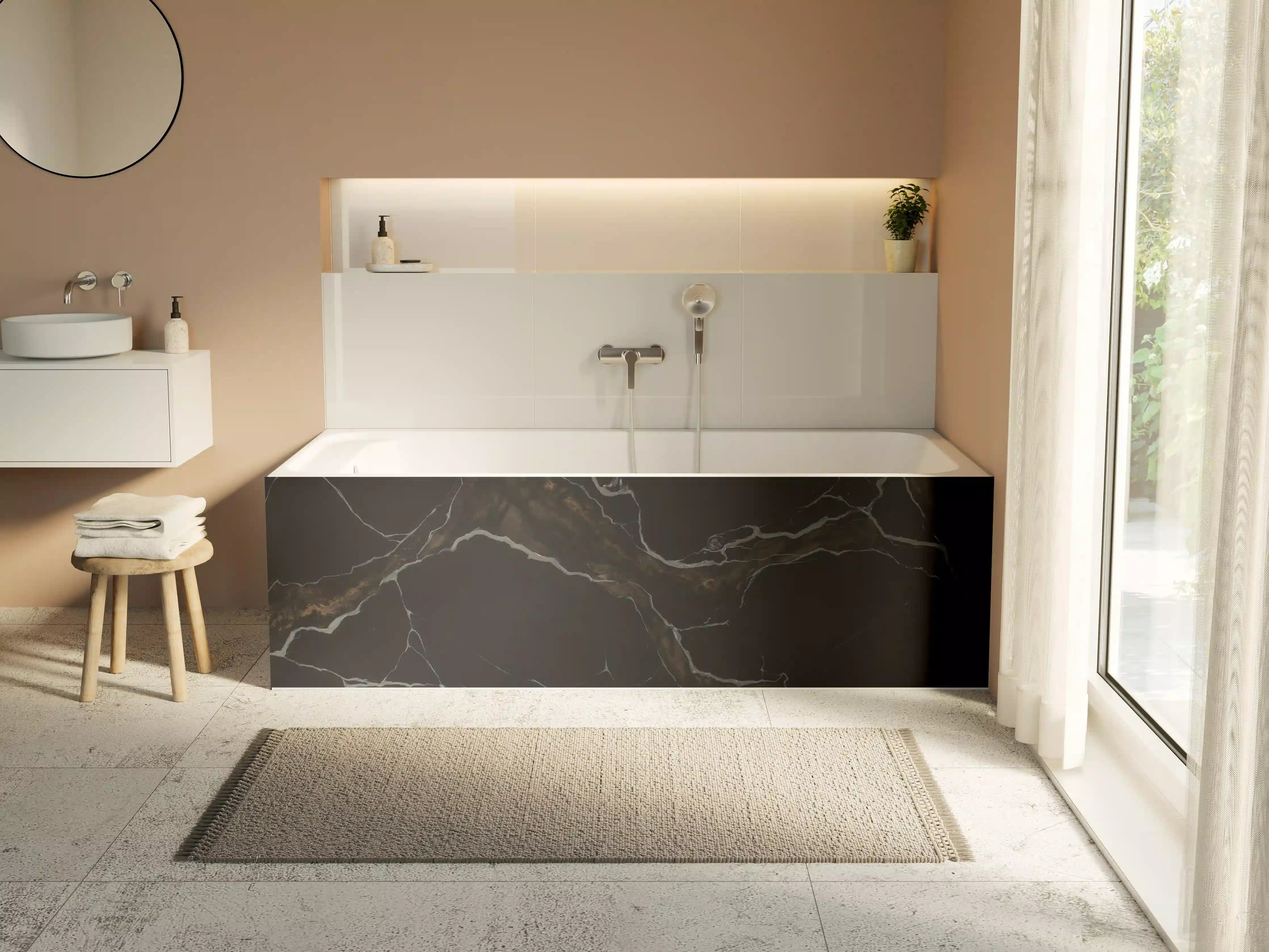 Badewannen-Rückwand - Schwarz-brauner Marmor