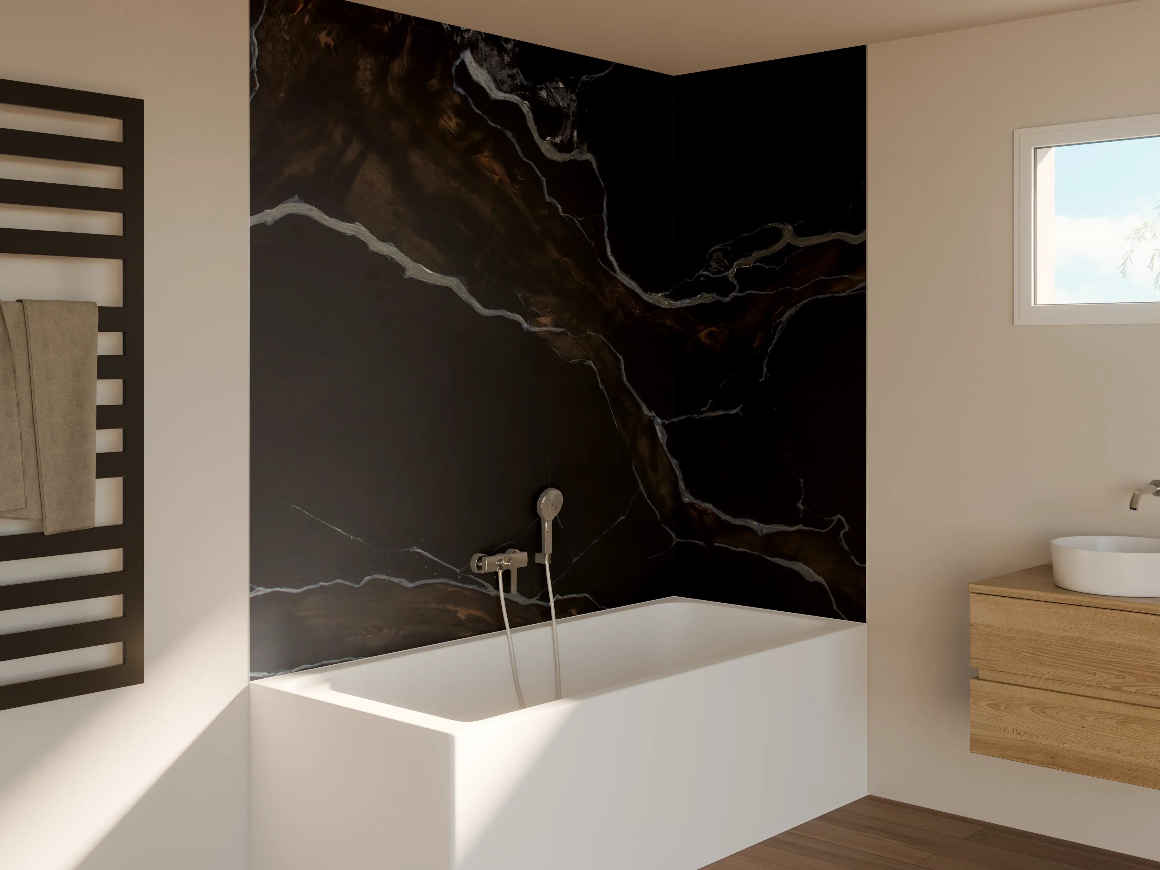 Badewannen-Rückwand - Schwarz-brauner Marmor