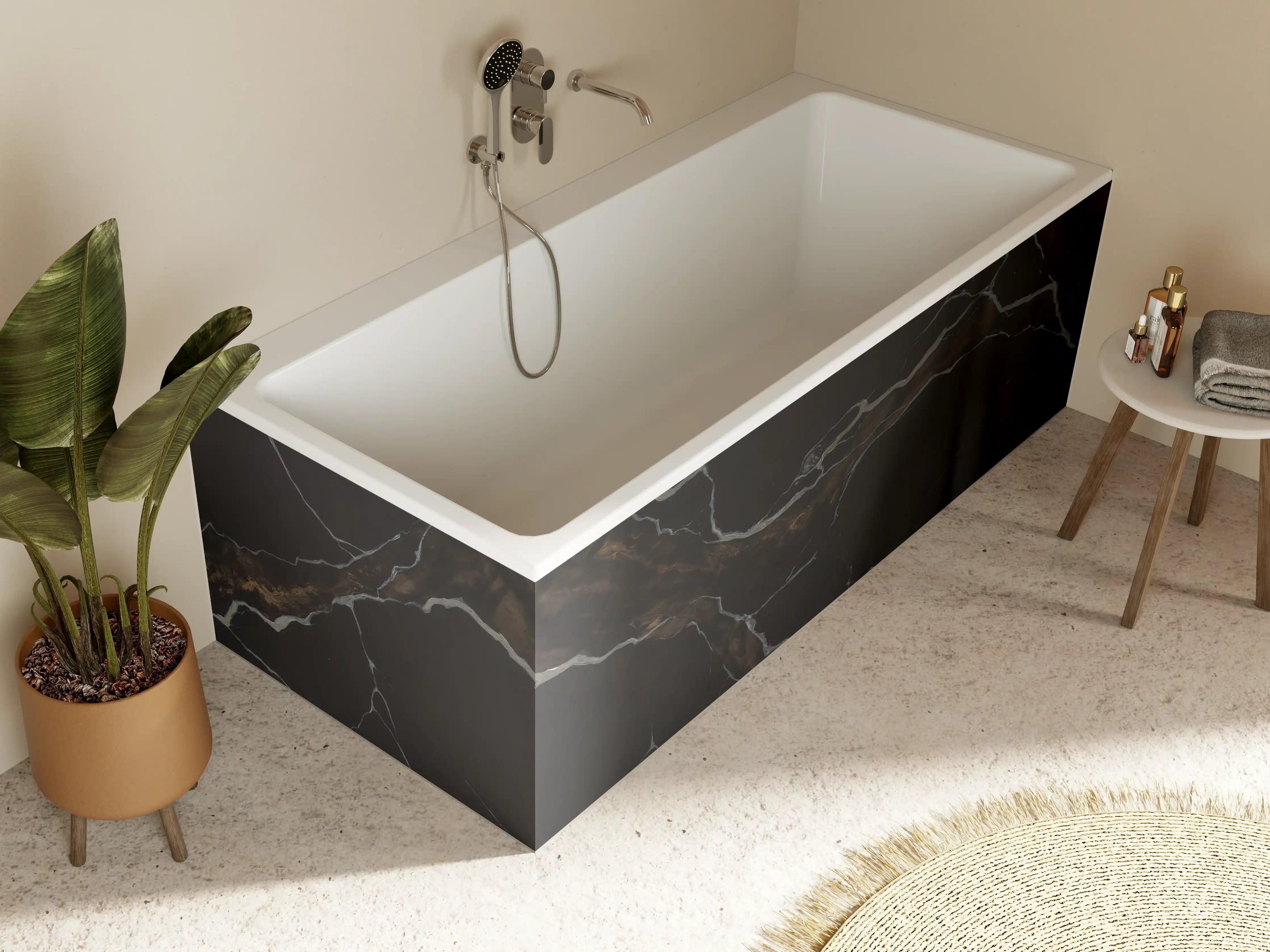 Badewannen-Rückwand - Schwarz-brauner Marmor