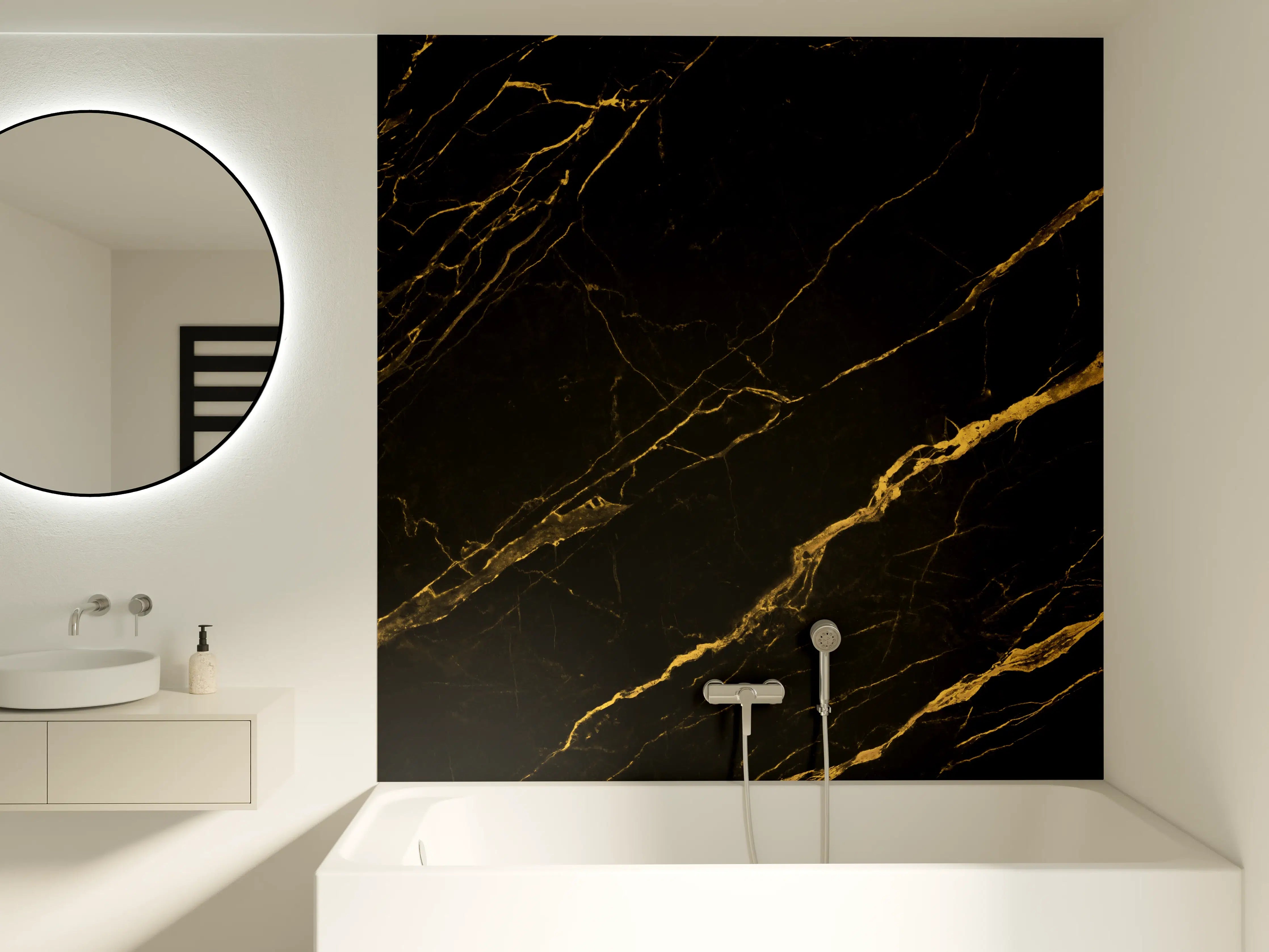 Badewannen-Rückwand - Schwarz goldener Marmor