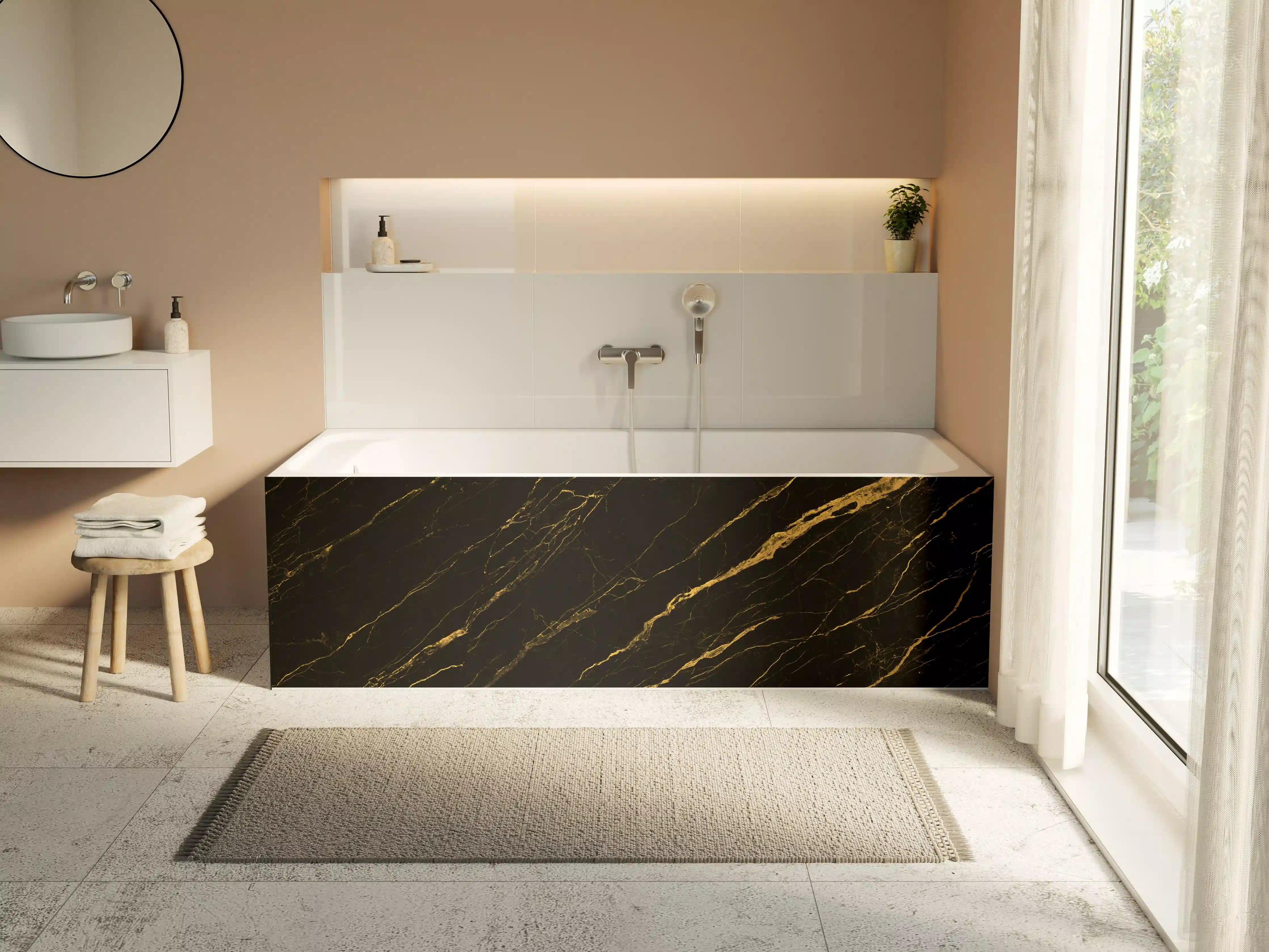Badewannen-Rückwand - Schwarz goldener Marmor