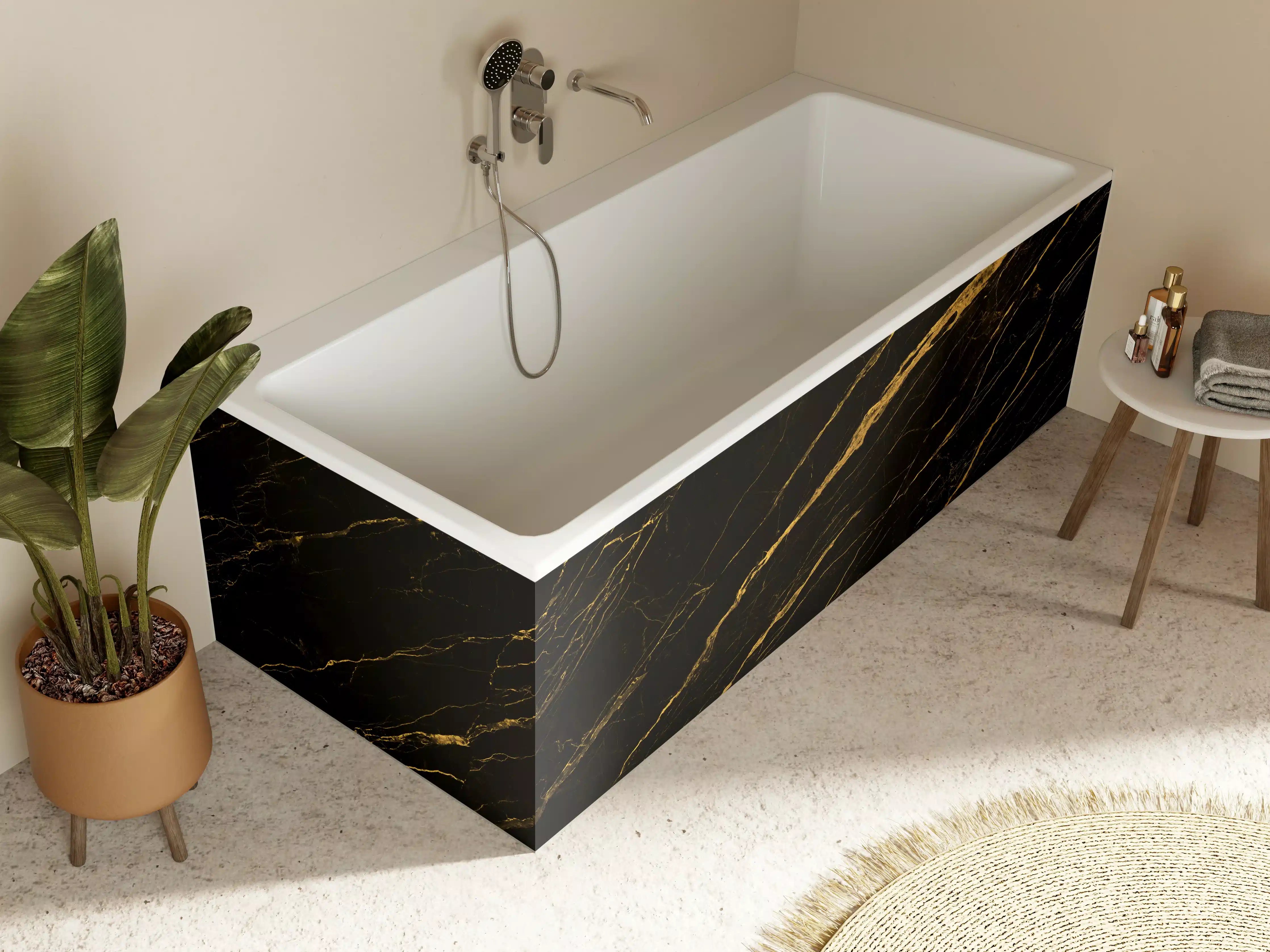 Badewannen-Rückwand - Schwarz goldener Marmor